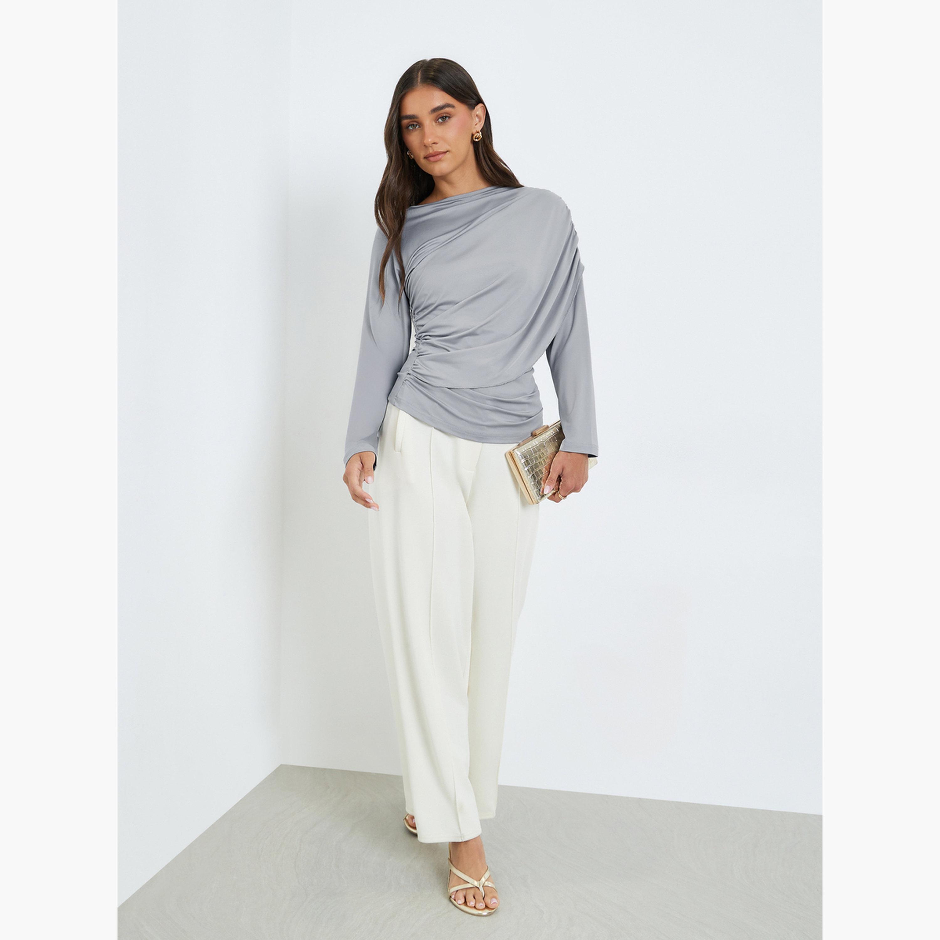 Styli Women Grey Asymmetric Long Sleeve Top-women-clothing-shirtsandblouses-blouses-image-2