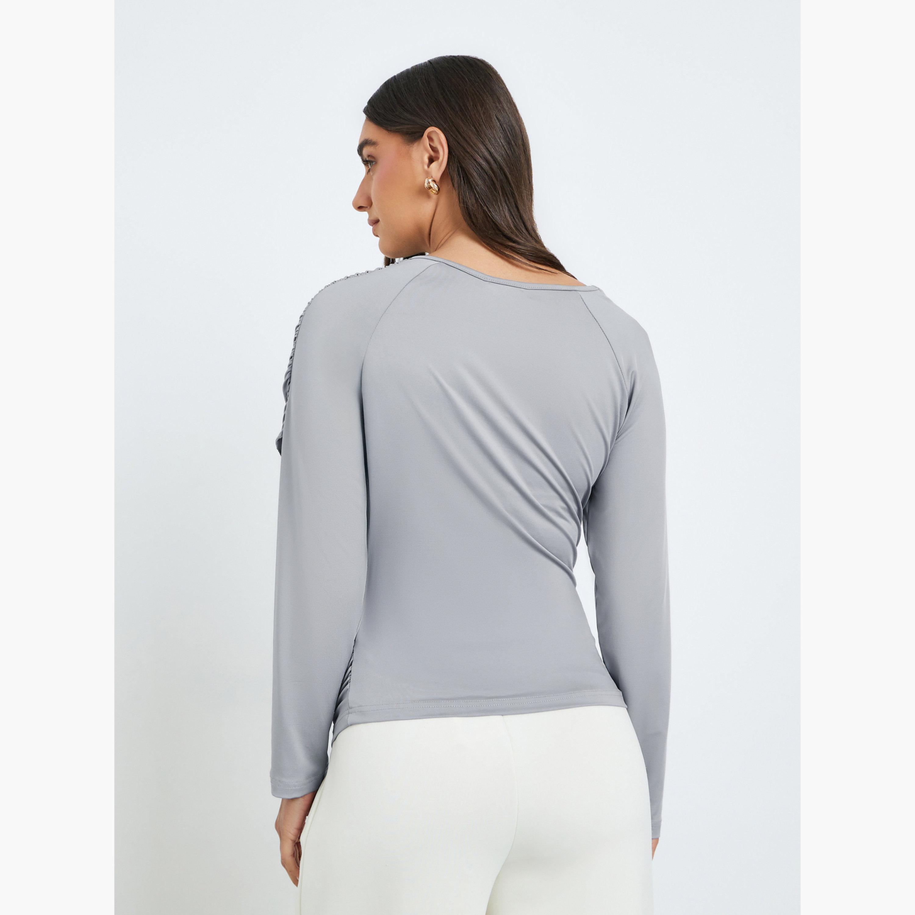 Styli Women Grey Asymmetric Long Sleeve Top-women-clothing-shirtsandblouses-blouses-image-4