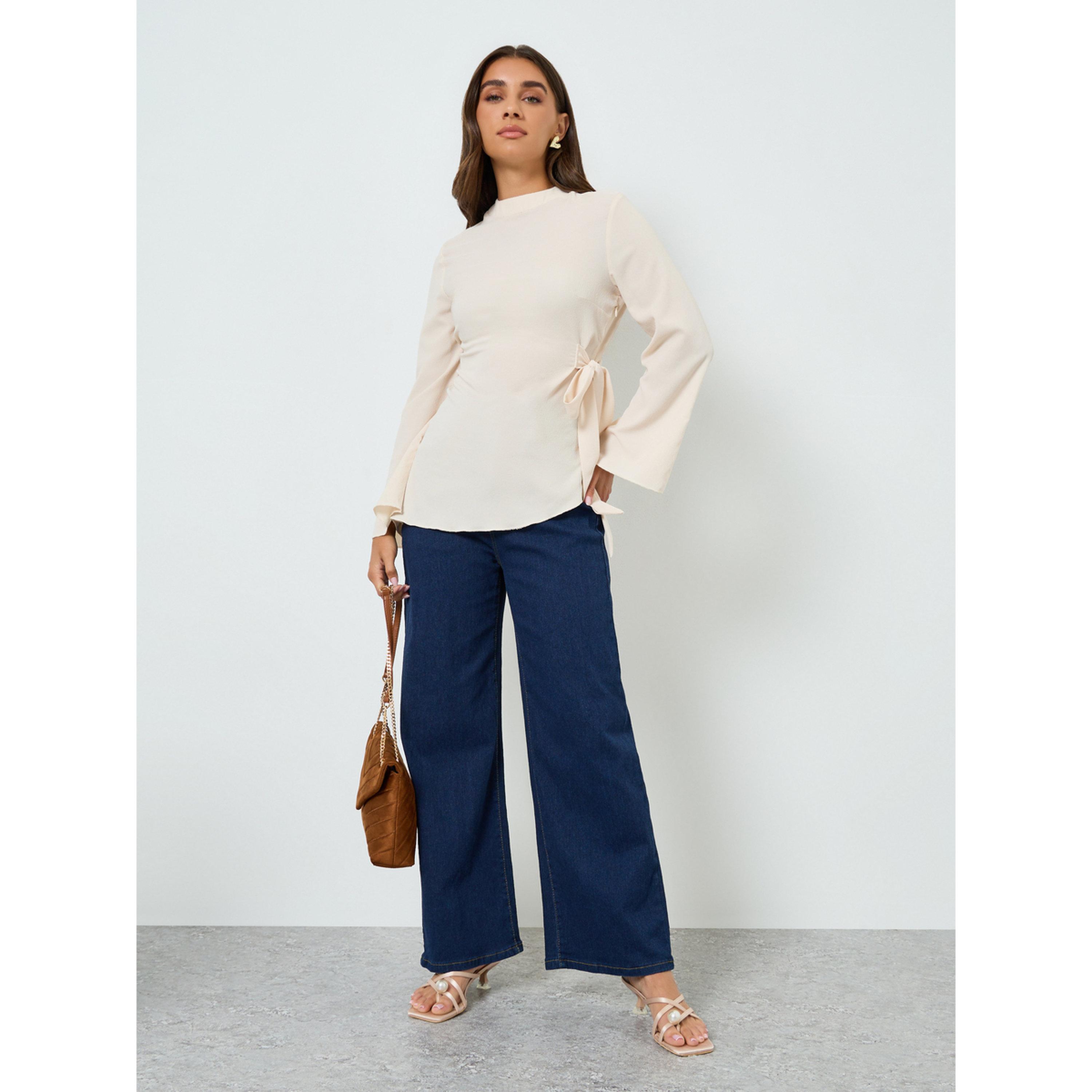 Styli Women Beige Long Sleeve Tie-Waist Blouse-women-clothing-shirtsandblouses-blouses-image-2