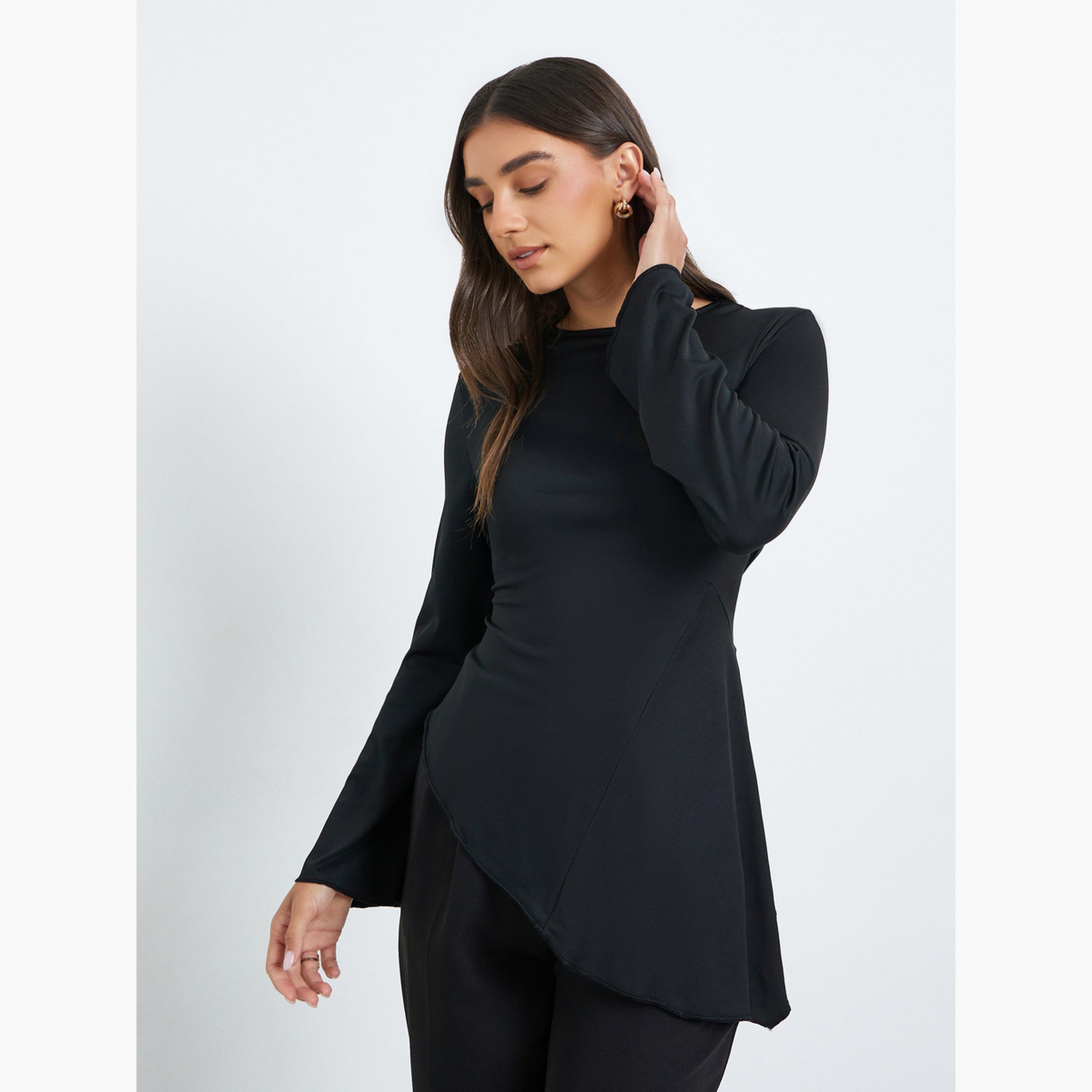 بلوزة محبوكة بحافة غير متماثلة-women-clothing-shirtsandblouses-blouses-image-1