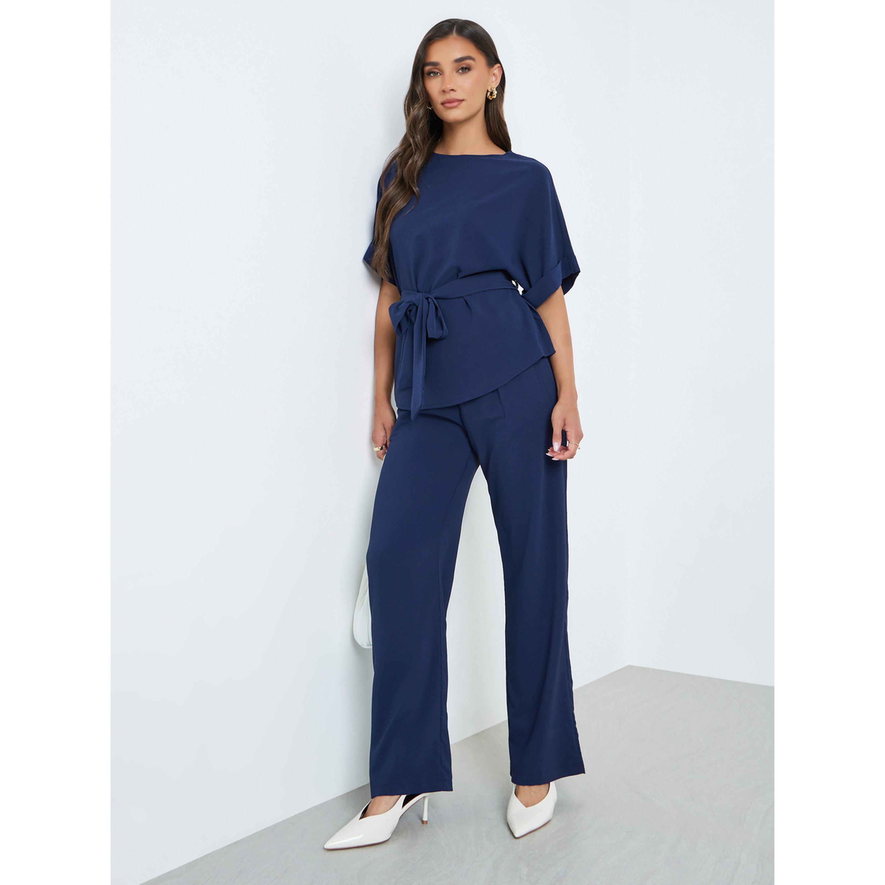 Styli Women Solid Belted Blouse and Pants Co-Ords-women-clothing-coordsets-image-1