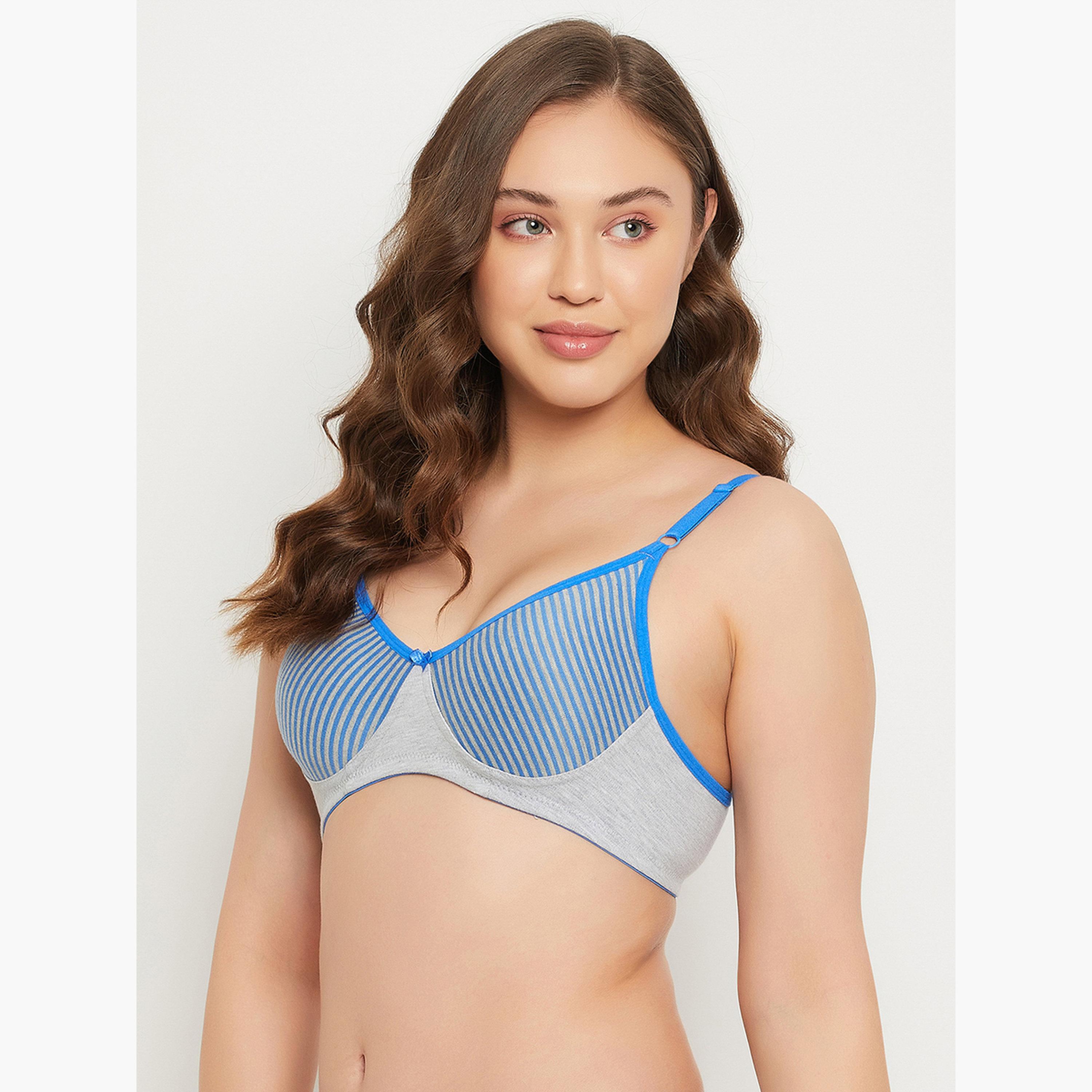 حمالة صدر تيشيرت تغطية كاملة غير مبطنة وبلا أسلاك بكوب فاصل مخطط-women-clothing-lingerie-bras-image-2