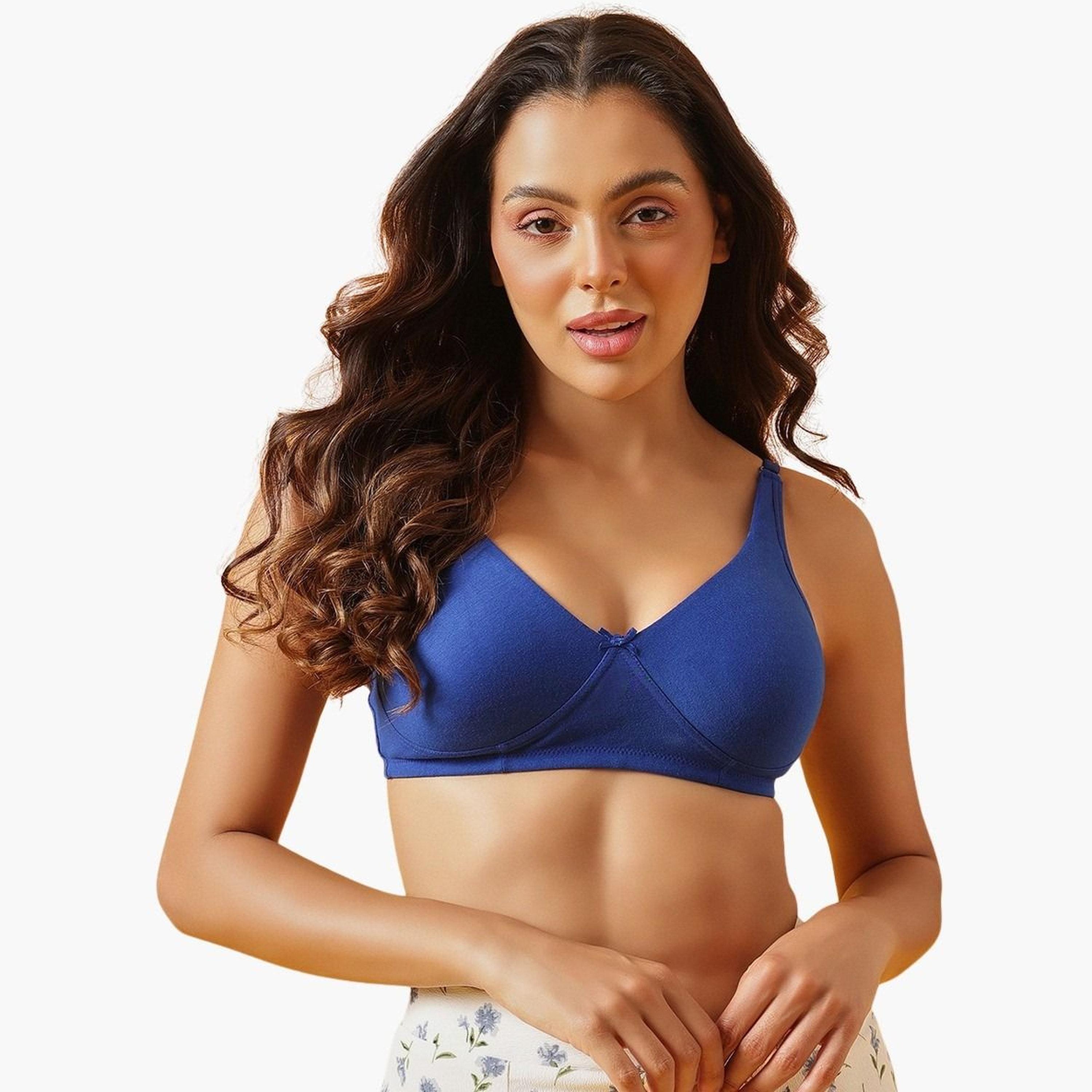 Clovia Cotton Non-Padded Non-Wired Full Coverage T-shirt Bra in Blue-women-clothing-lingerie-bras-image-1