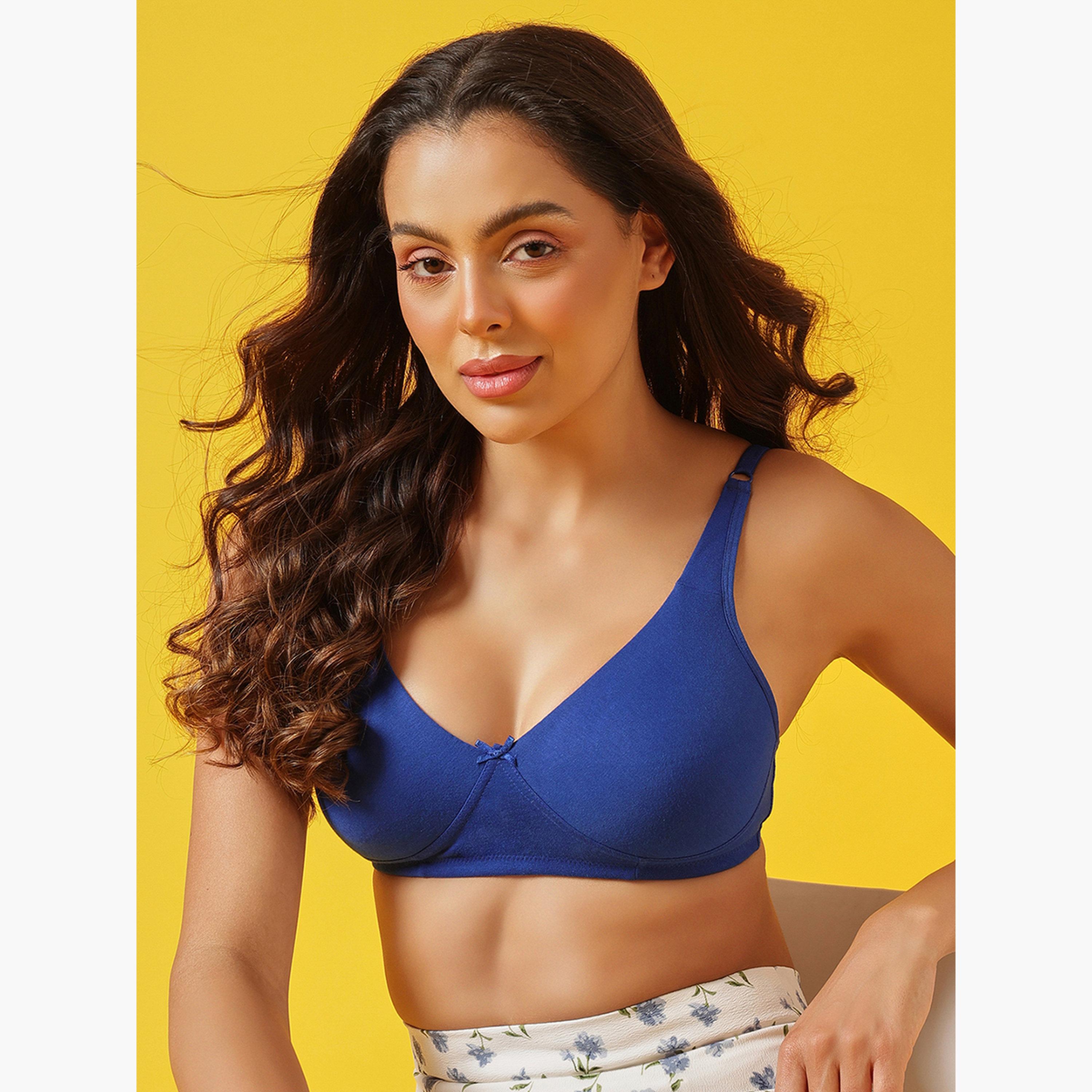 حمالة صدر تيشيرت قطنية زرقاء تغطية كاملة غير مبطنة وبلا أسلاك-women-clothing-lingerie-bras-image-3