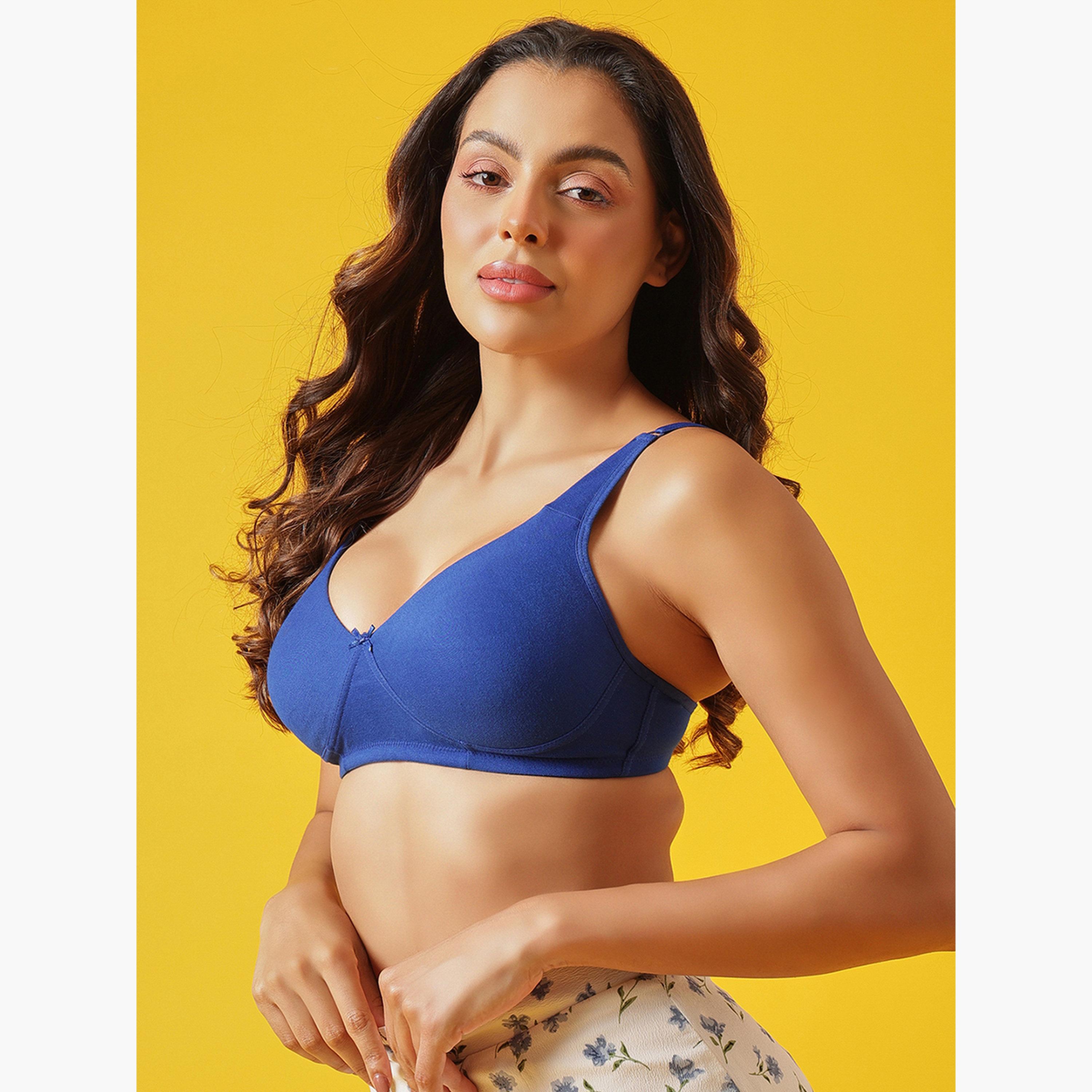 Clovia Cotton Non-Padded Non-Wired Full Coverage T-shirt Bra in Blue-women-clothing-lingerie-bras-image-4