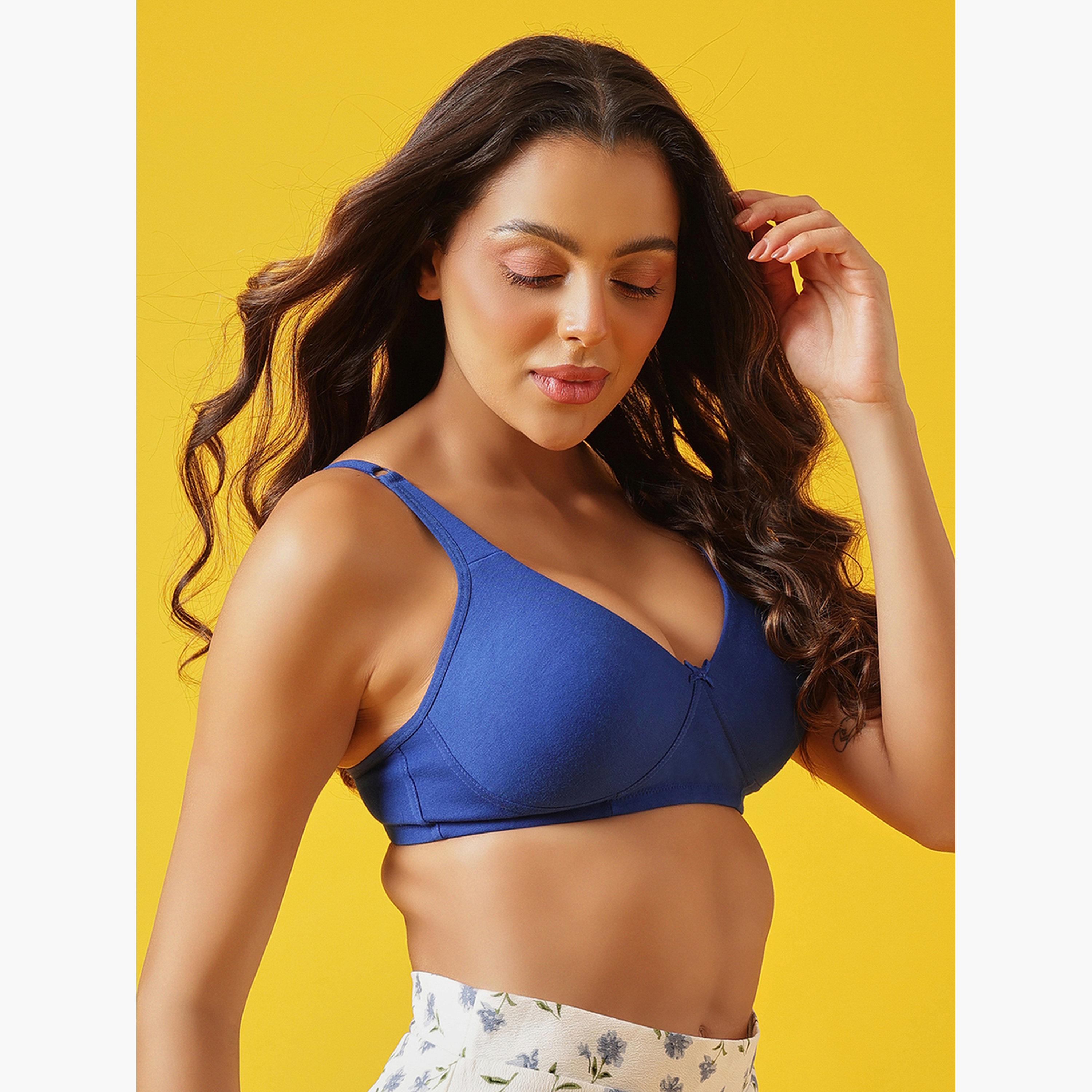 حمالة صدر تيشيرت قطنية زرقاء تغطية كاملة غير مبطنة وبلا أسلاك-women-clothing-lingerie-bras-image-5