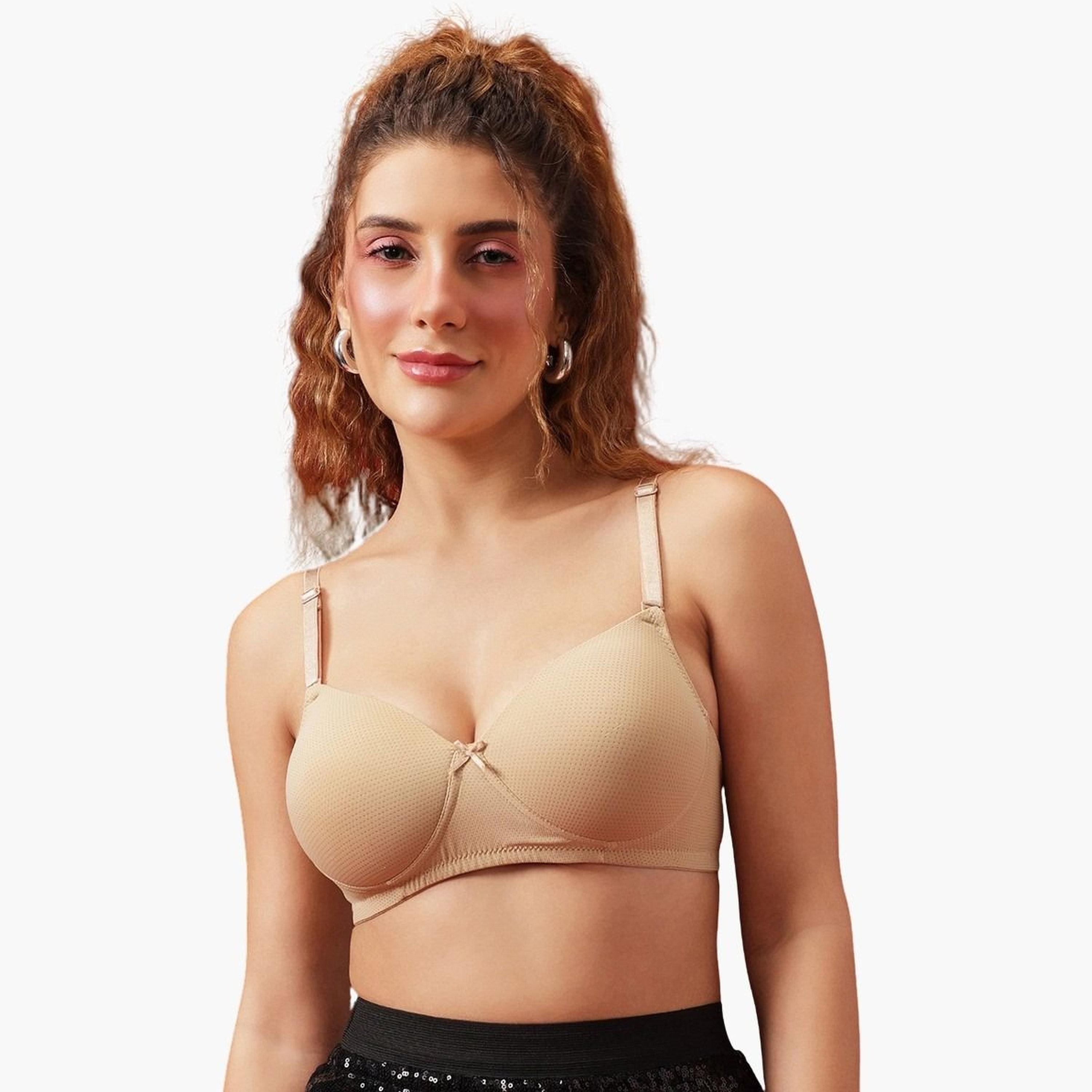 Clovia Padded Non-Wired Full Coverage Self-Patterned Multiway T-shirt Bra in Nude Colour-women-clothing-lingerie-bras-image-1