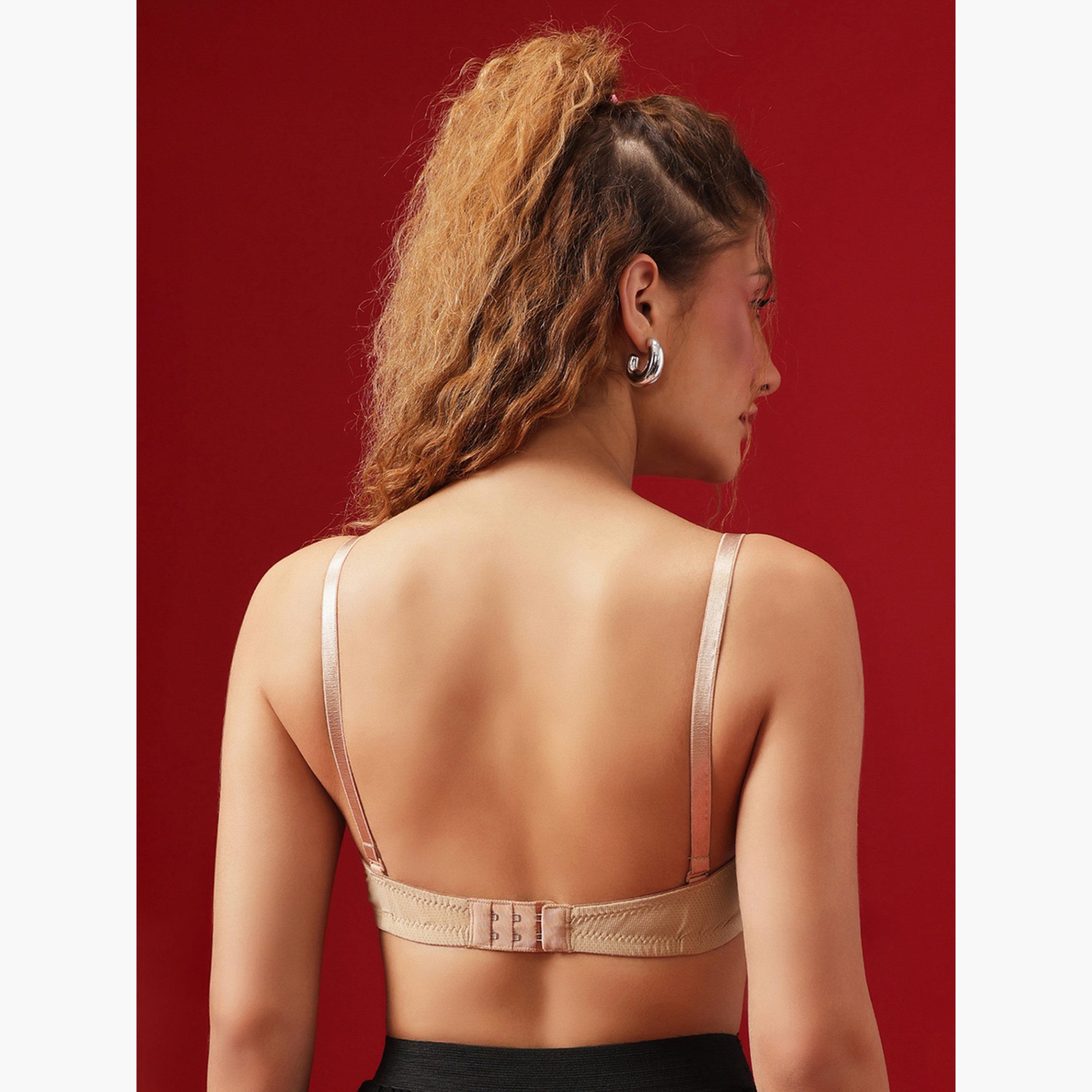 Clovia Padded Non-Wired Full Coverage Self-Patterned Multiway T-shirt Bra in Nude Colour-women-clothing-lingerie-bras-image-4
