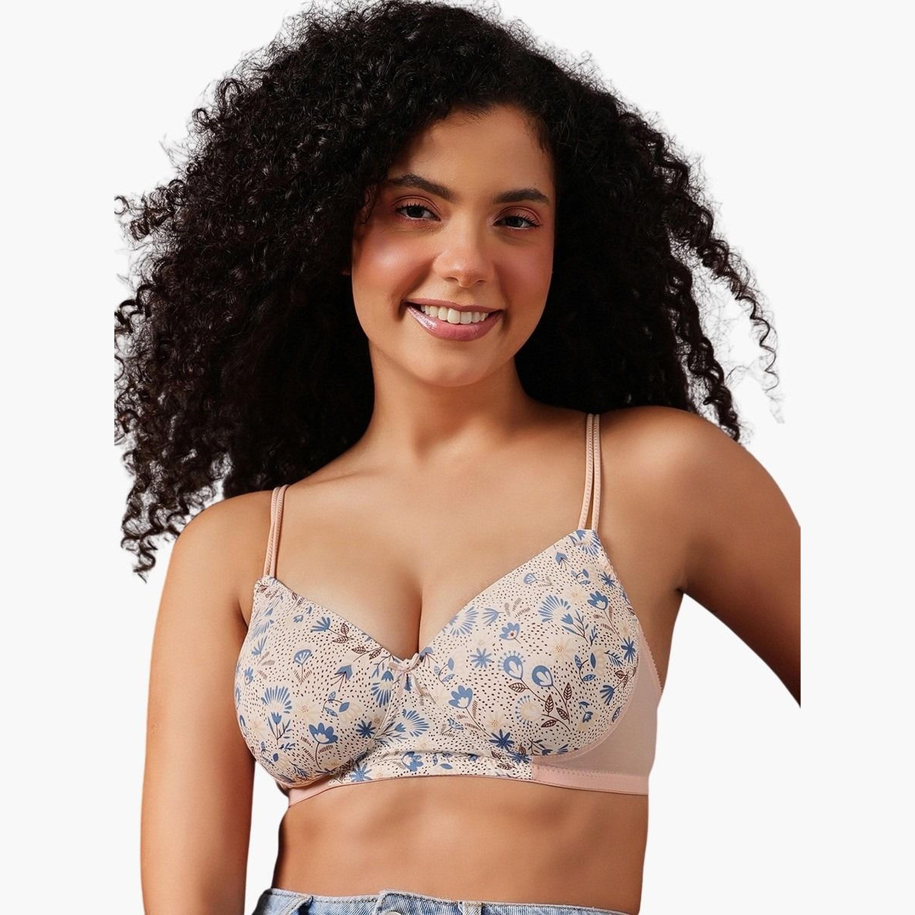 حمالة صدر تيشيرت بتغطية كاملة مع حشوة وبدون سلك وطبعة زهور-women-clothing-lingerie-bras-image-1