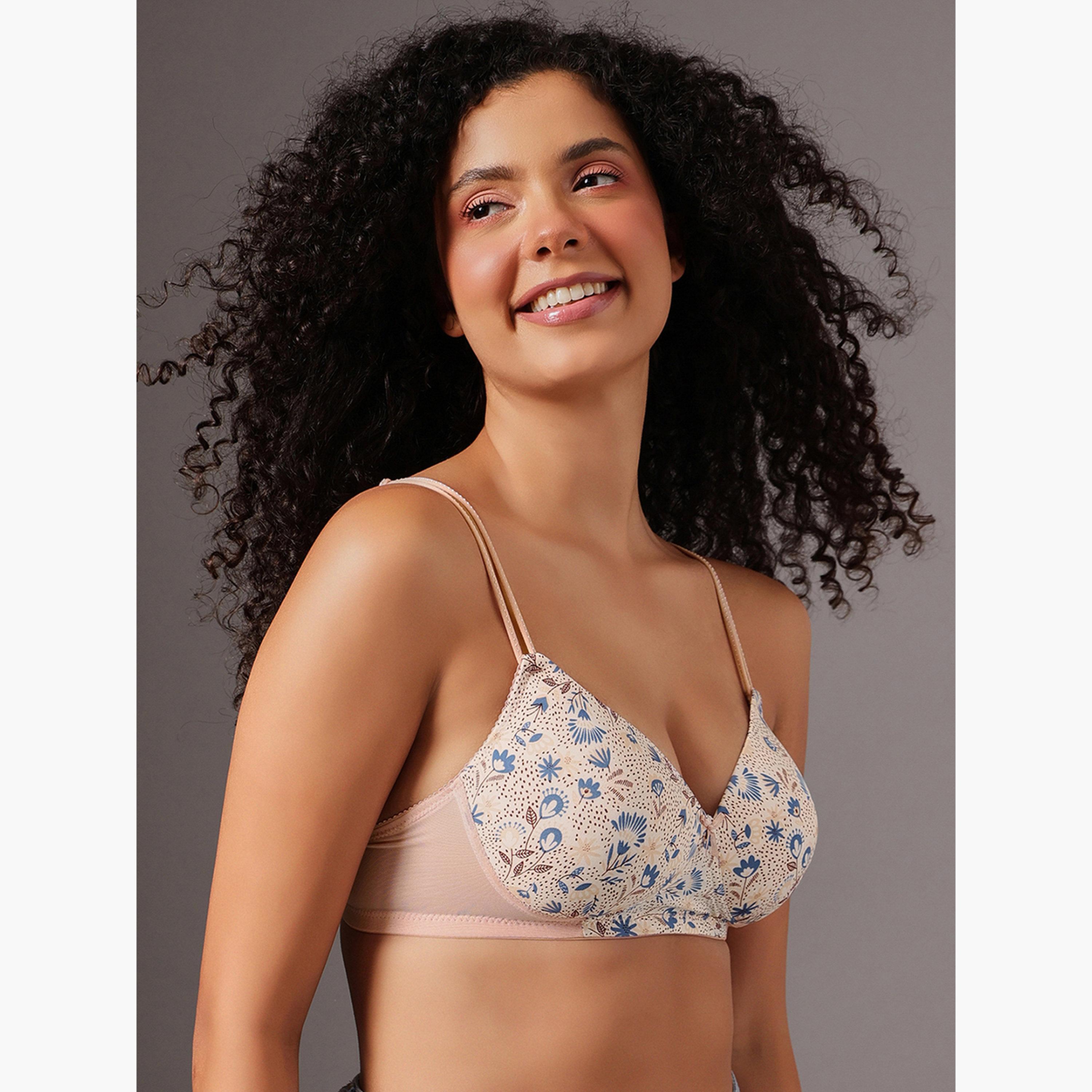 حمالة صدر تيشيرت بتغطية كاملة مع حشوة وبدون سلك وطبعة زهور-women-clothing-lingerie-bras-image-3