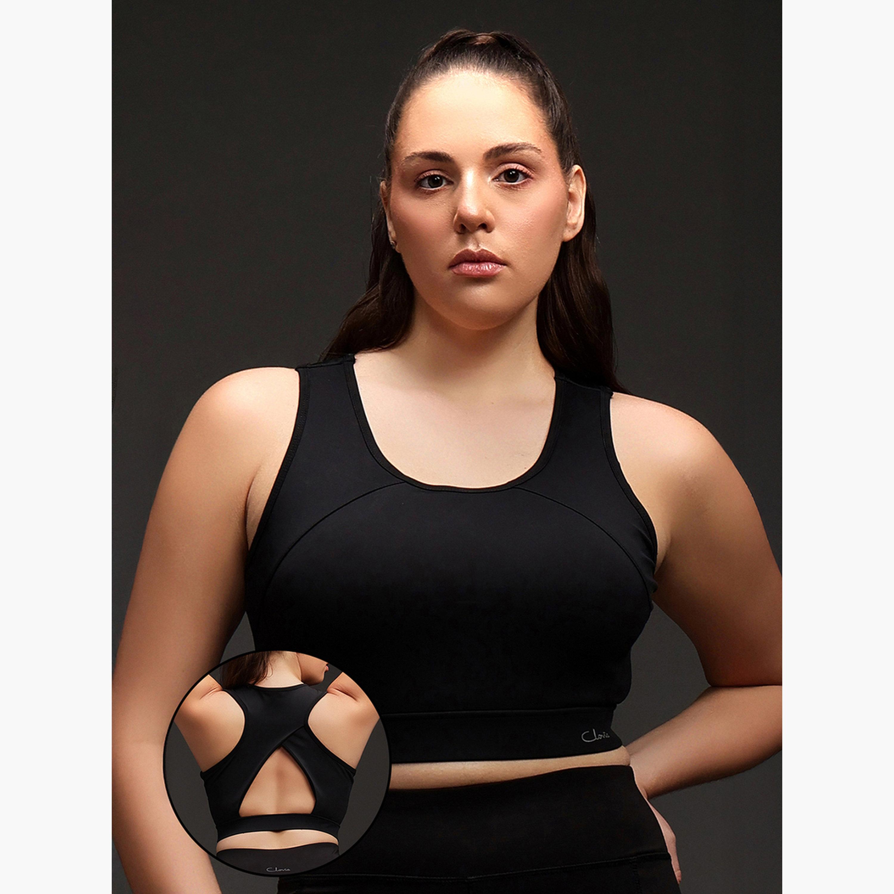 Clovia Black Medium Impact Padded Racerback Sports Bra-women-clothing-lingerie-bras-image-2