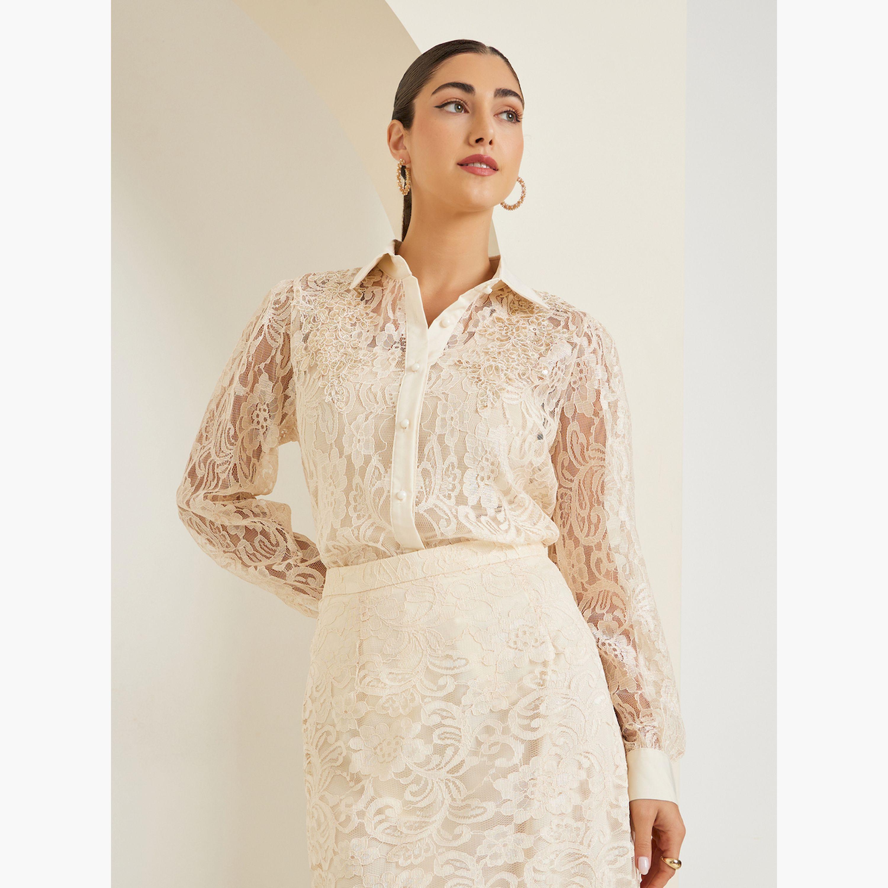 قميص بيج مزين بأزرار وتفاصيل دانتيل-women-clothing-shirtsandblouses-shirts-image-4
