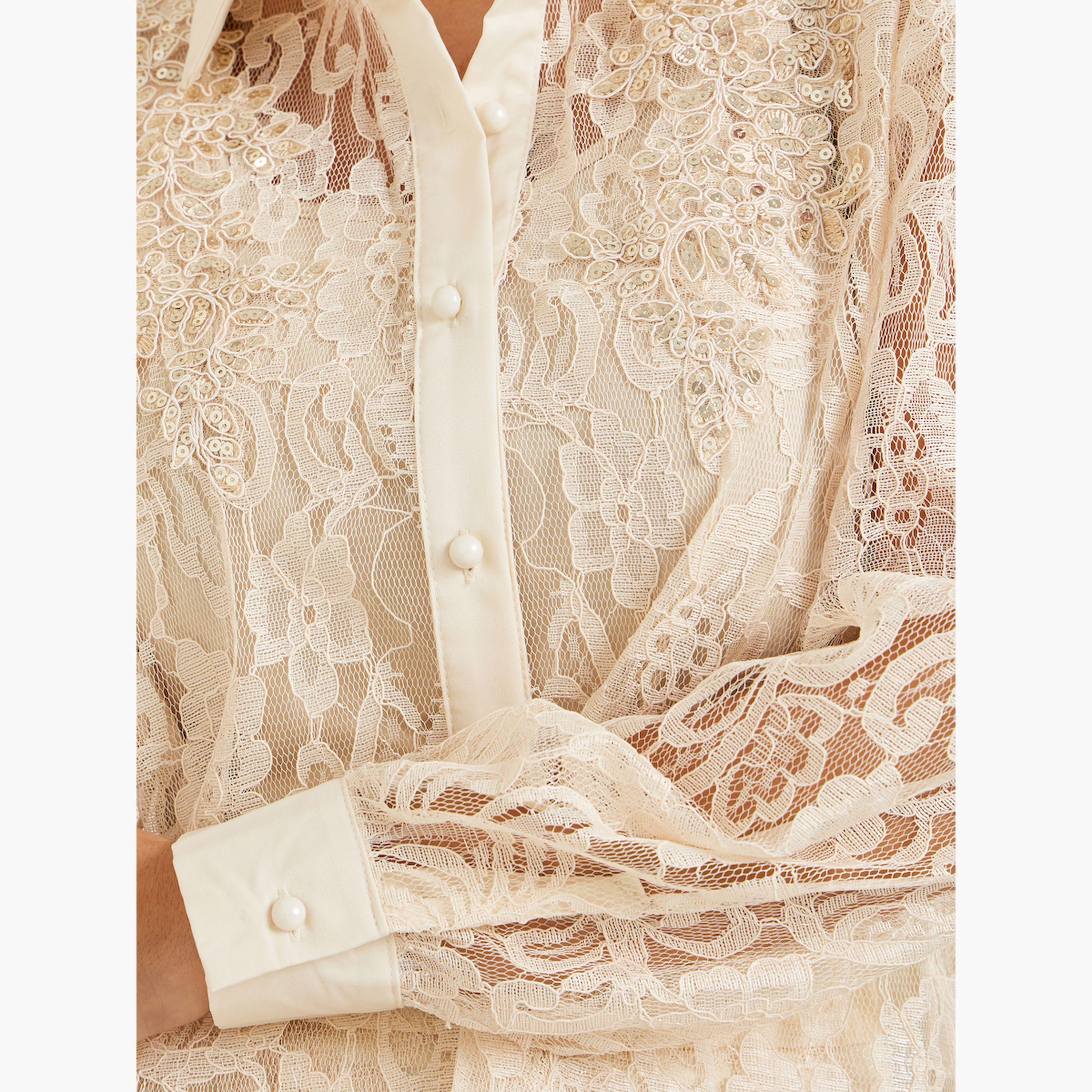 Styli Beige Lace Buttoned Embellished Shirt-women-clothing-shirtsandblouses-shirts-image-6