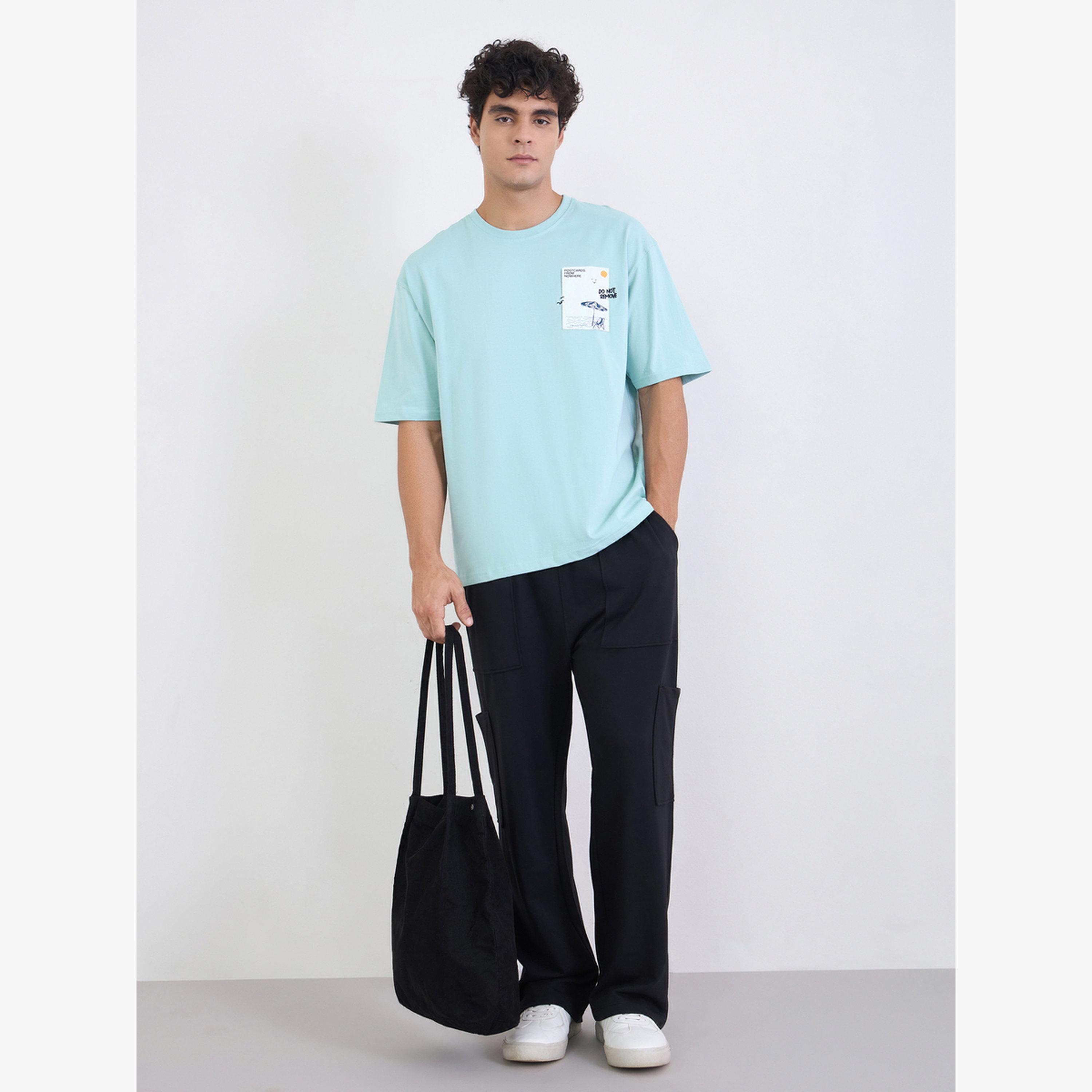 Styli Men Blue Twirl Text Washed Cotton Oversized T-Shirt-men-clothing-tshirtsandpolos-tshirts-image-2