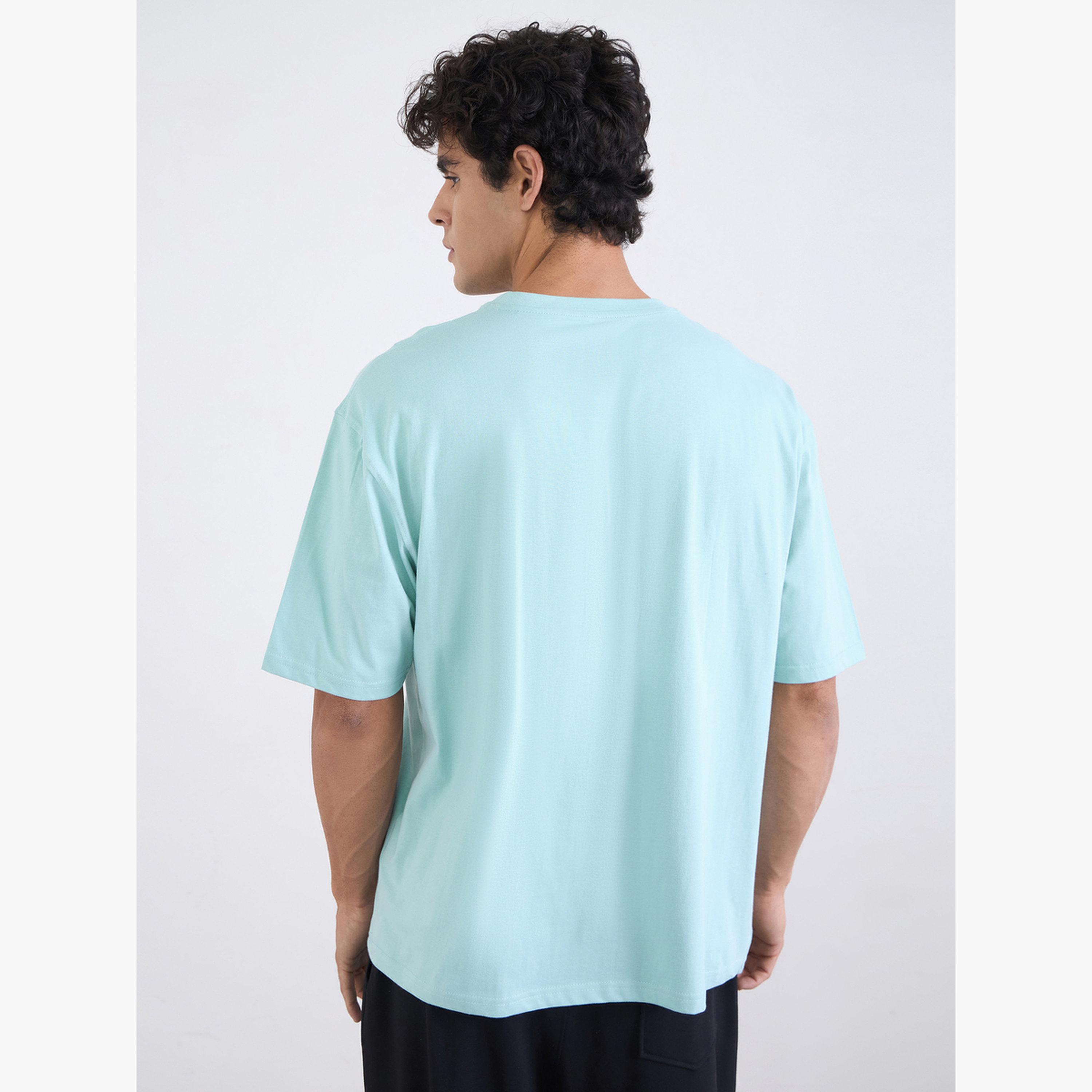 Styli Men Blue Twirl Text Washed Cotton Oversized T-Shirt-men-clothing-tshirtsandpolos-tshirts-image-3