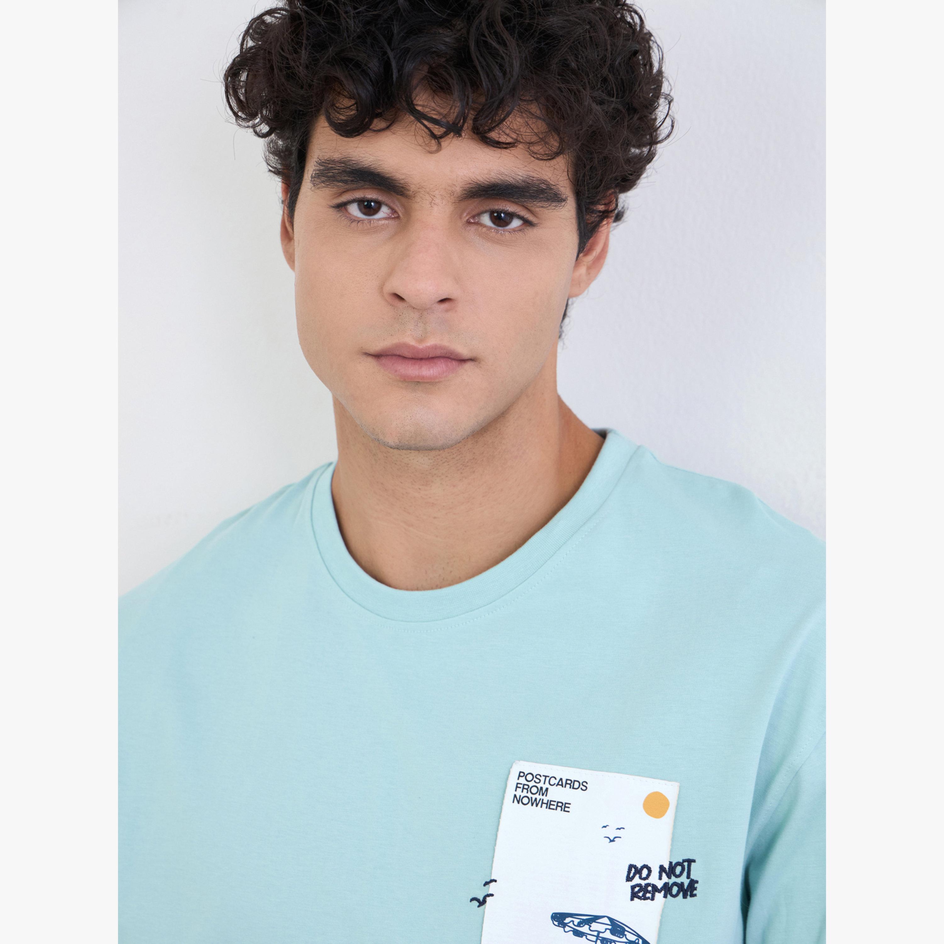 تيشيرت قطن كبير الحجم ومغسول بطبعة نص تويرل للرجال لون أزرق-men-clothing-tshirtsandpolos-tshirts-image-4