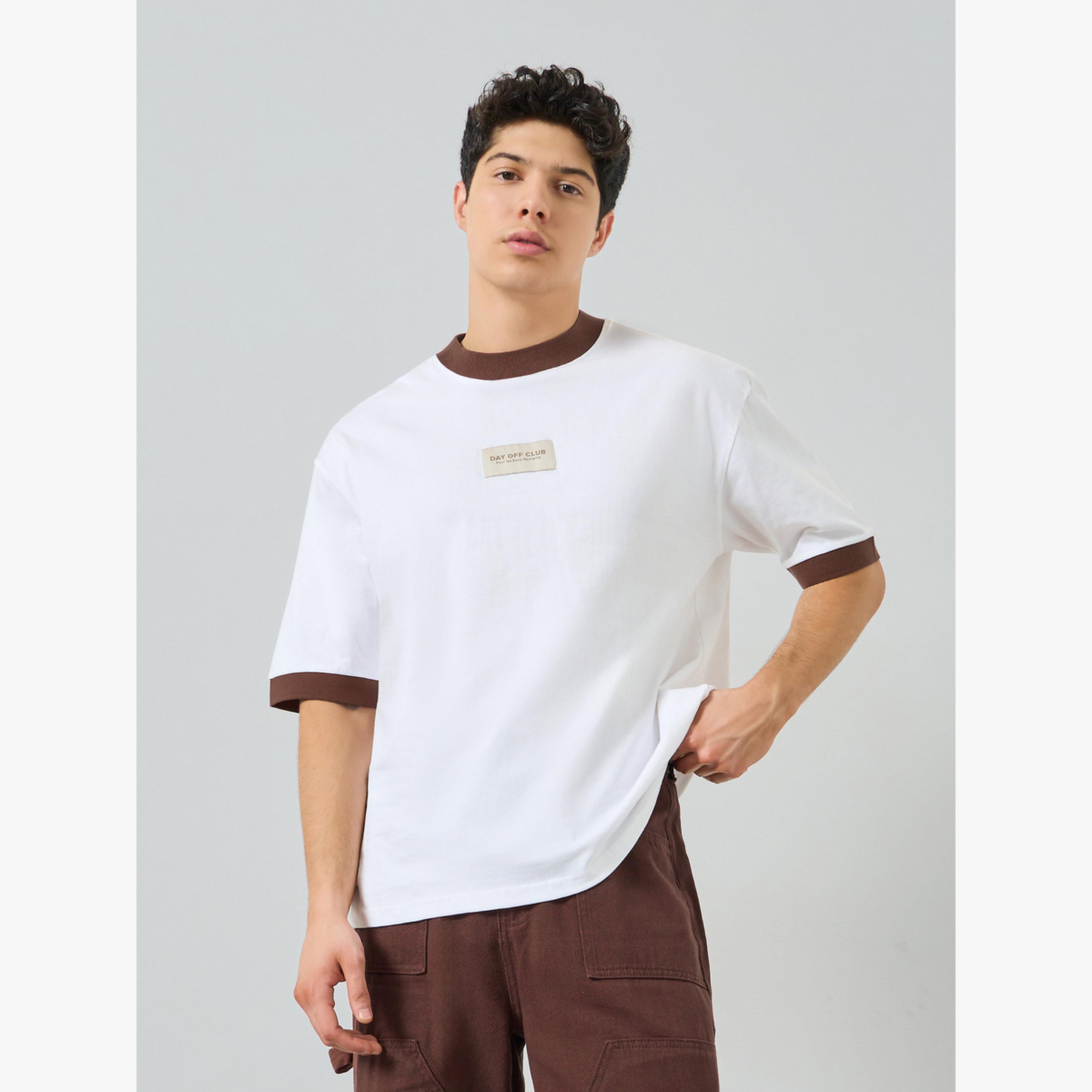 Styli Men White Applique Detail Cotton Oversized Ringer T-Shirt-men-clothing-tshirtsandpolos-tshirts-image-1