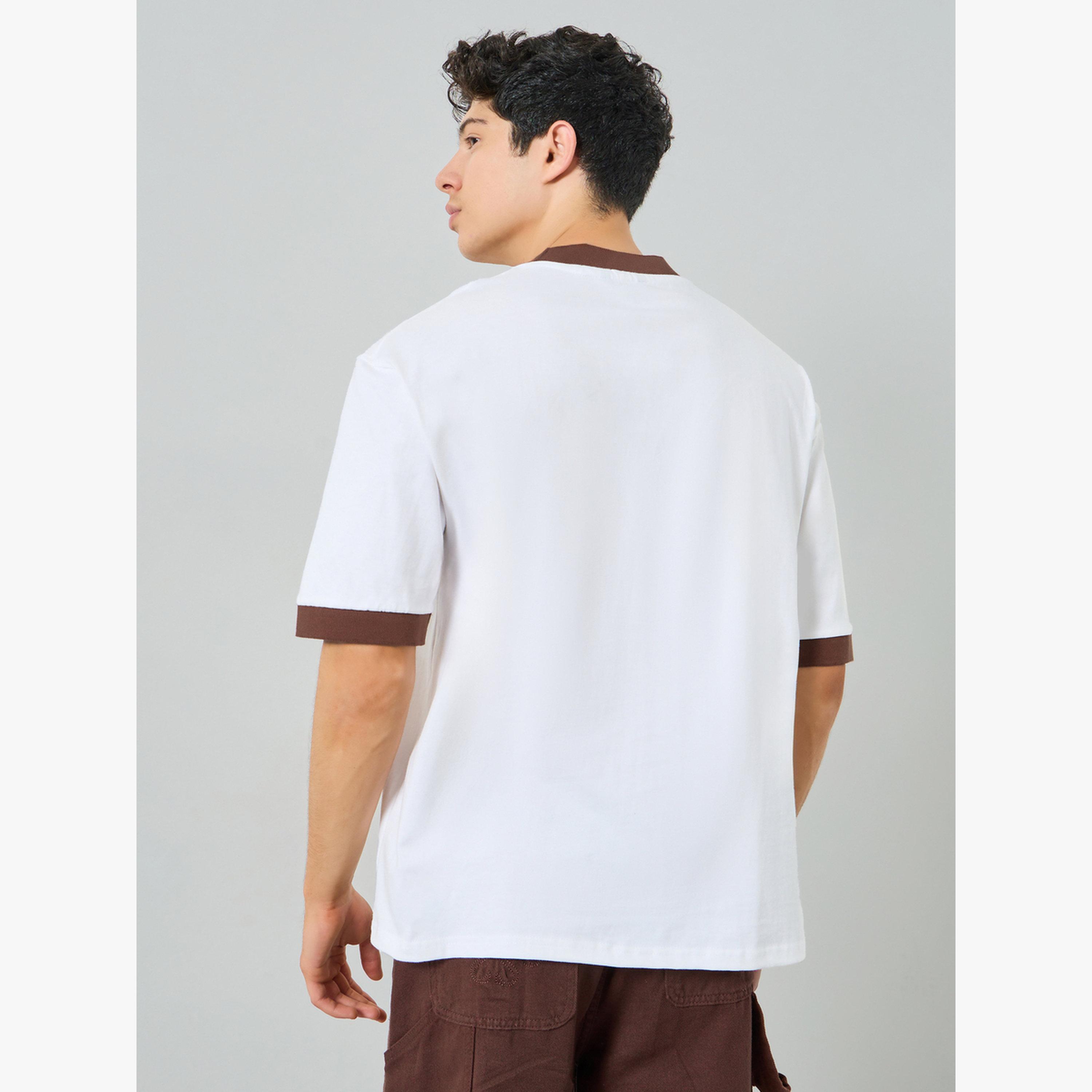 Styli Men White Applique Detail Cotton Oversized Ringer T-Shirt-men-clothing-tshirtsandpolos-tshirts-image-3