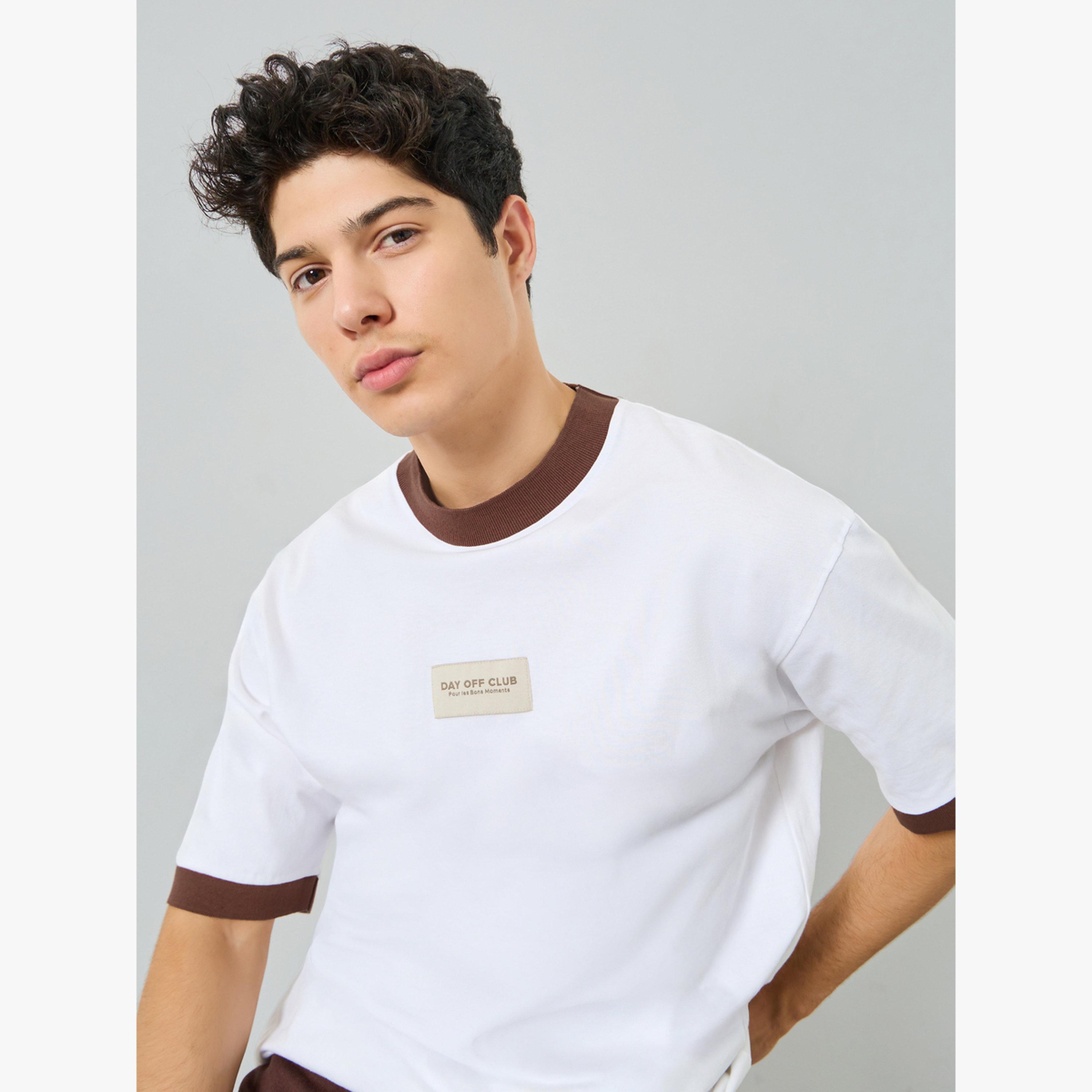 Styli Men White Applique Detail Cotton Oversized Ringer T-Shirt-men-clothing-tshirtsandpolos-tshirts-image-4