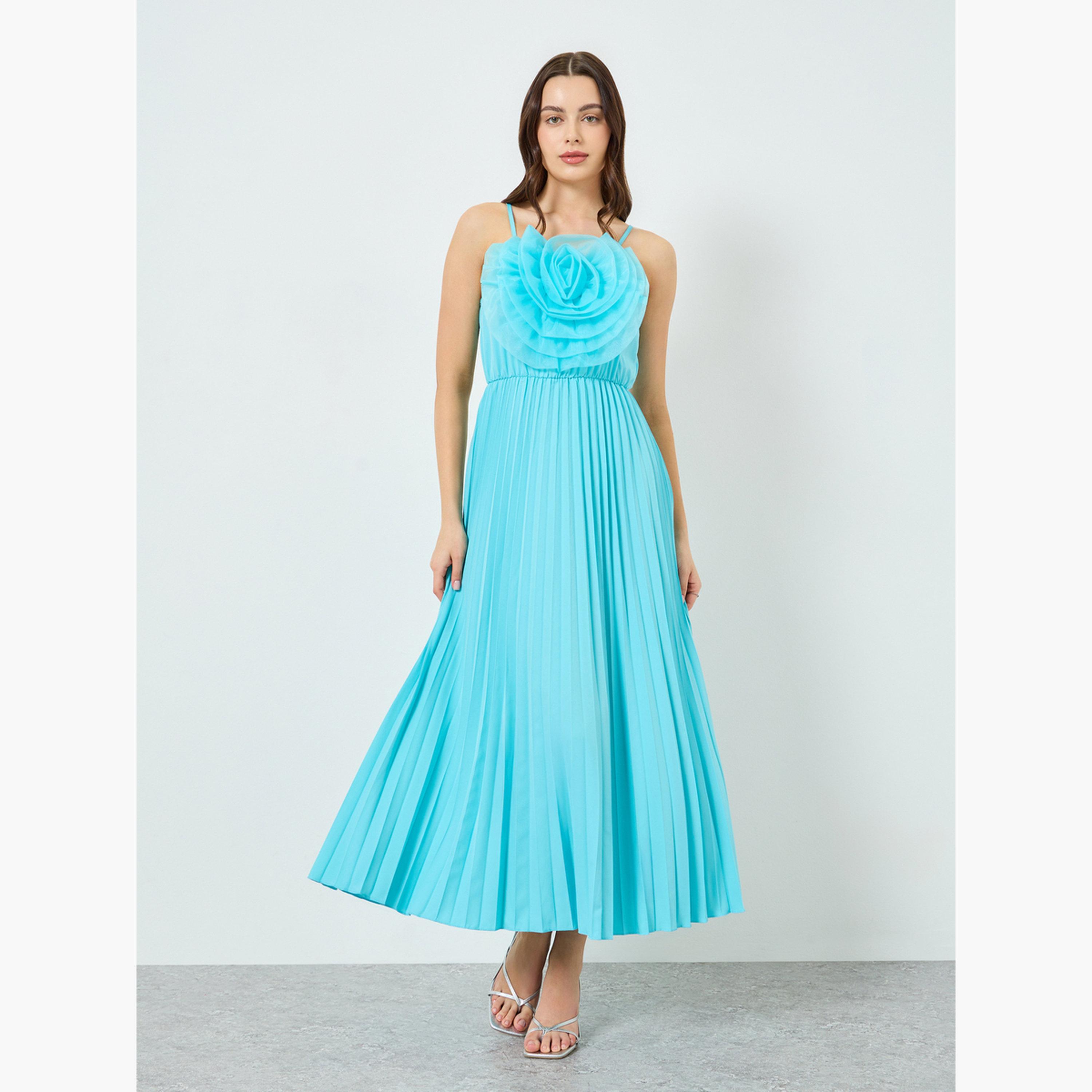 Take Two Women Teal Big Flower Detail Sleeveless Maxi Dress-women-clothing-dresses-image-1