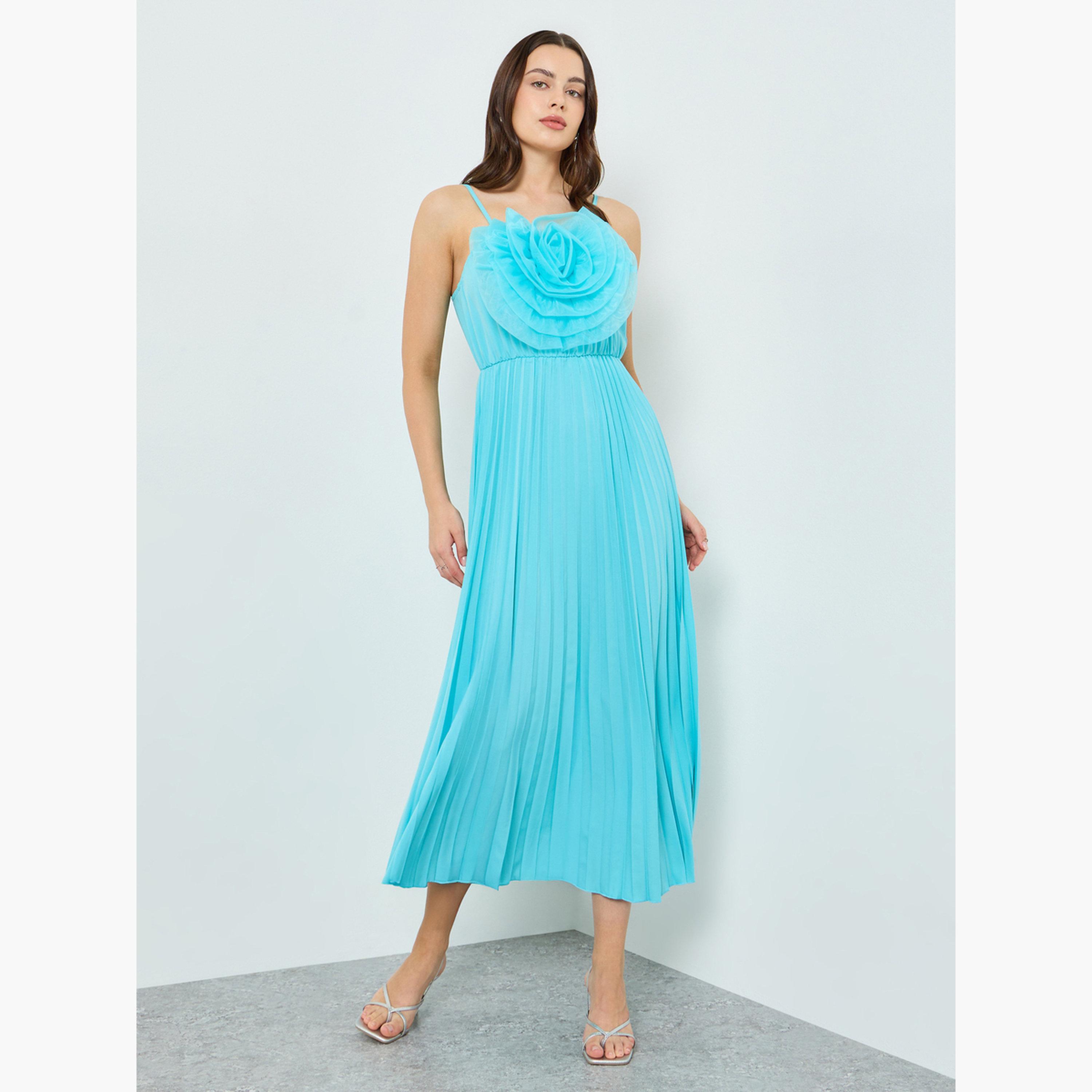 Take Two Women Teal Big Flower Detail Sleeveless Maxi Dress-women-clothing-dresses-image-3