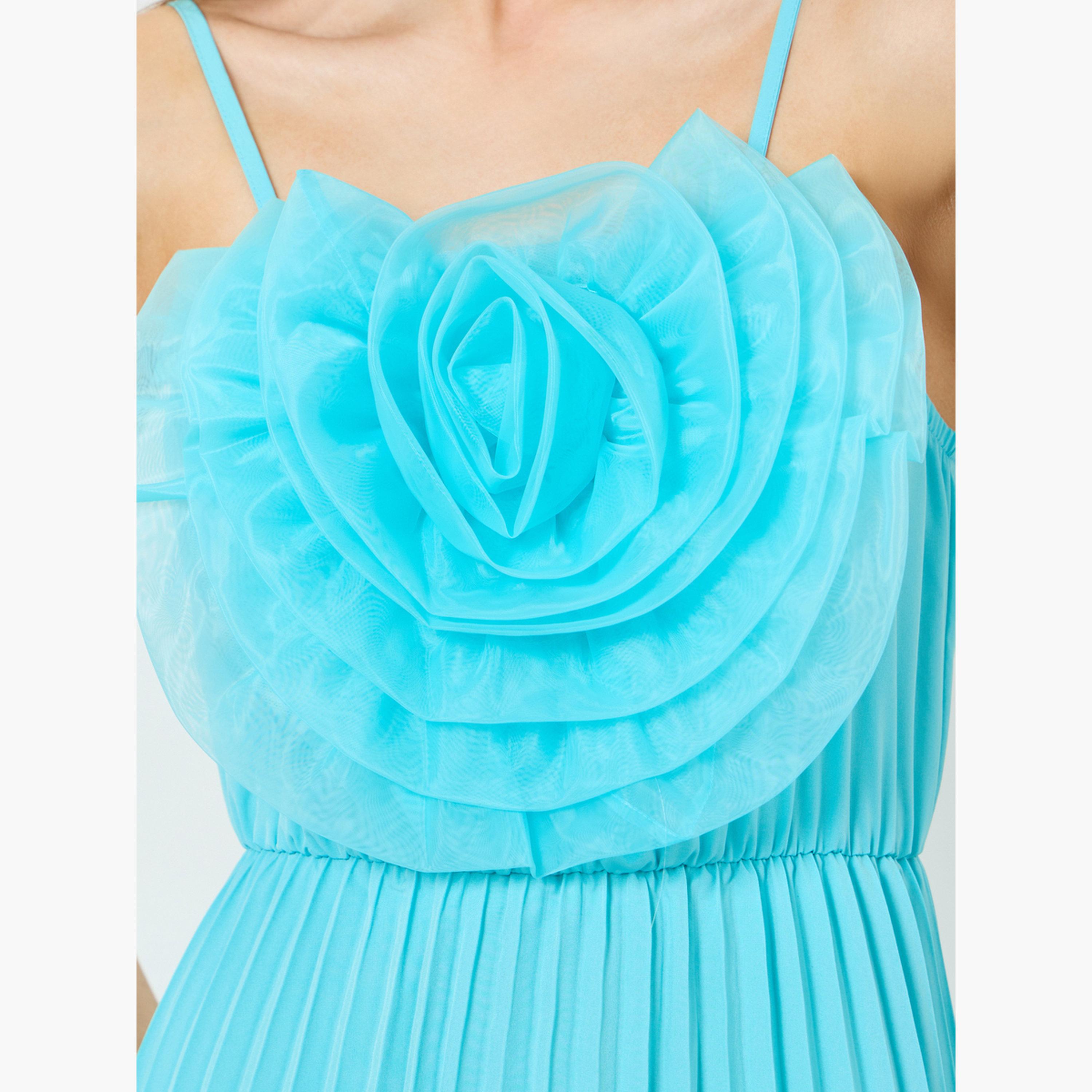 Take Two Women Teal Big Flower Detail Sleeveless Maxi Dress-women-clothing-dresses-image-5