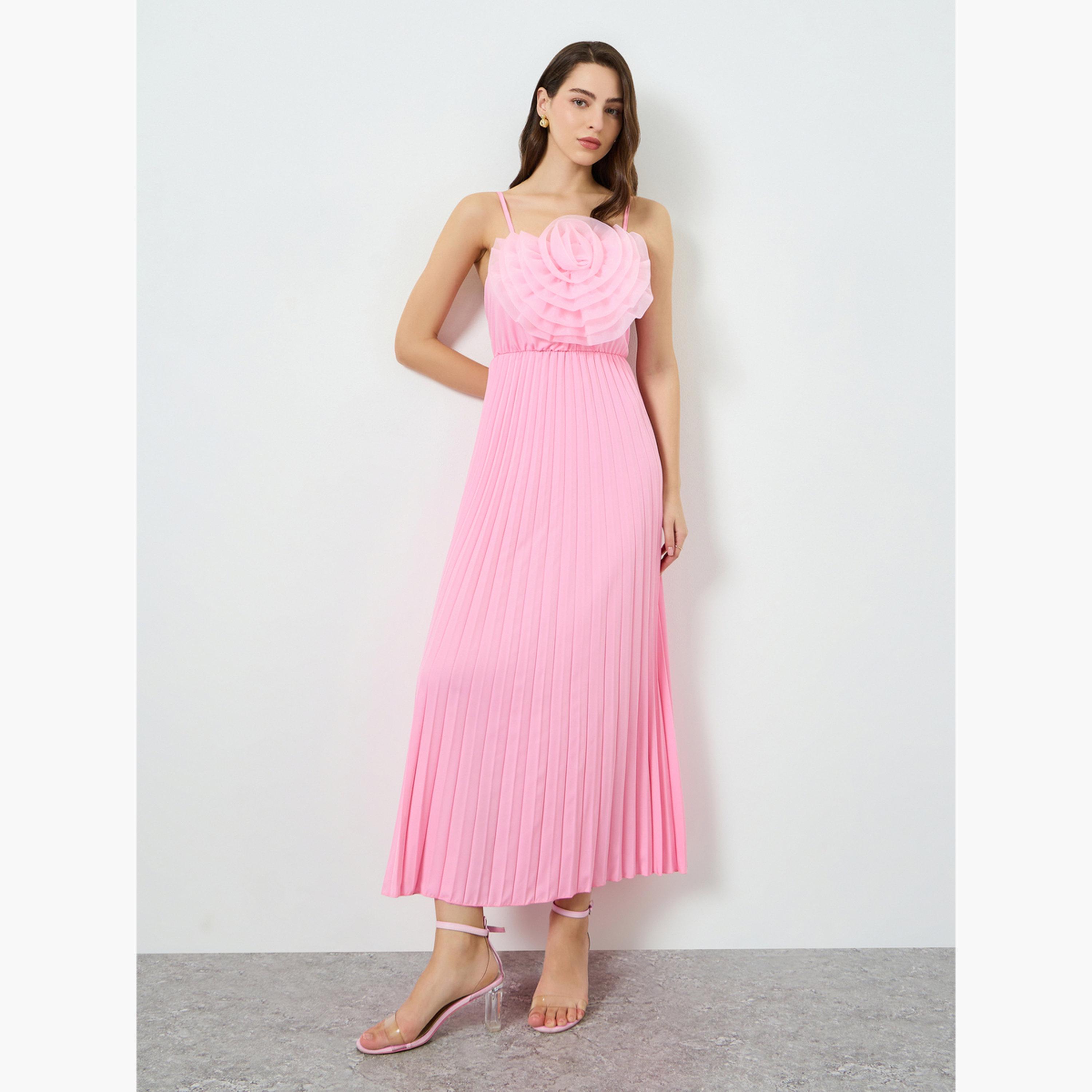 Take Two Women Pink Big Flower Detail Sleeveless Maxi Dress-women-clothing-dresses-image-1