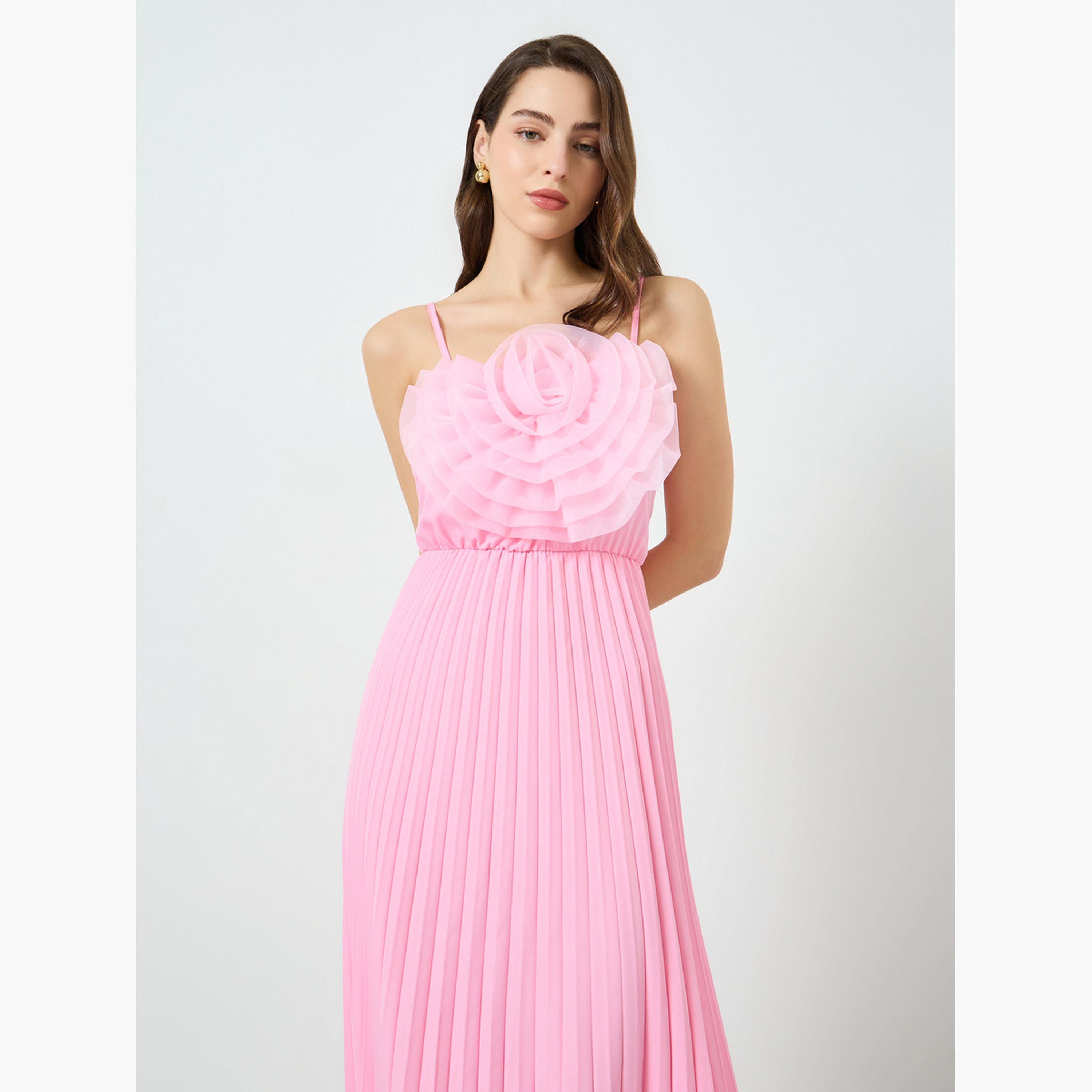 Take Two Women Pink Big Flower Detail Sleeveless Maxi Dress-women-clothing-dresses-image-2