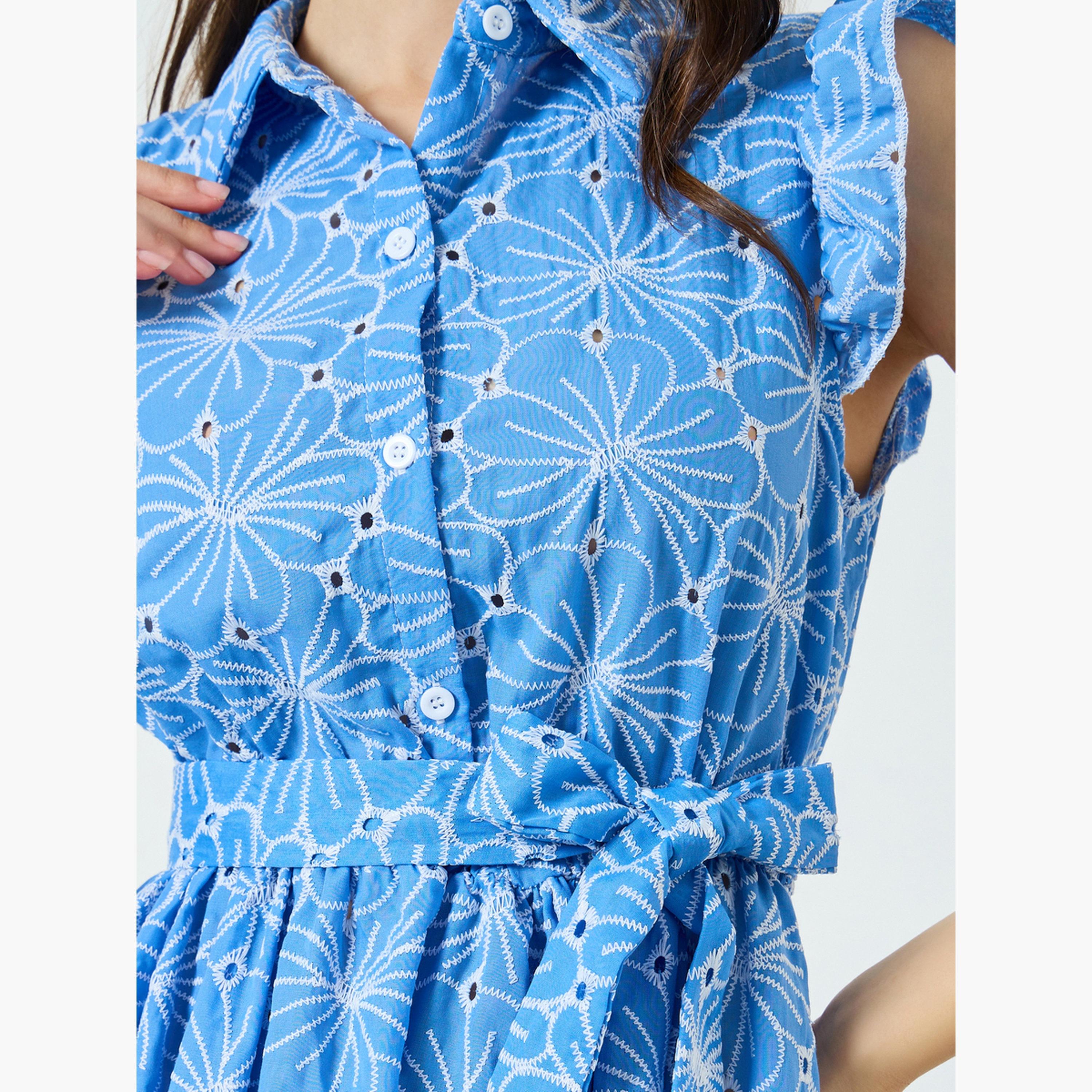 فستان ميدي بأكمام مكشكشة وطبعة أزهار للنساء-women-clothing-dresses-image-5