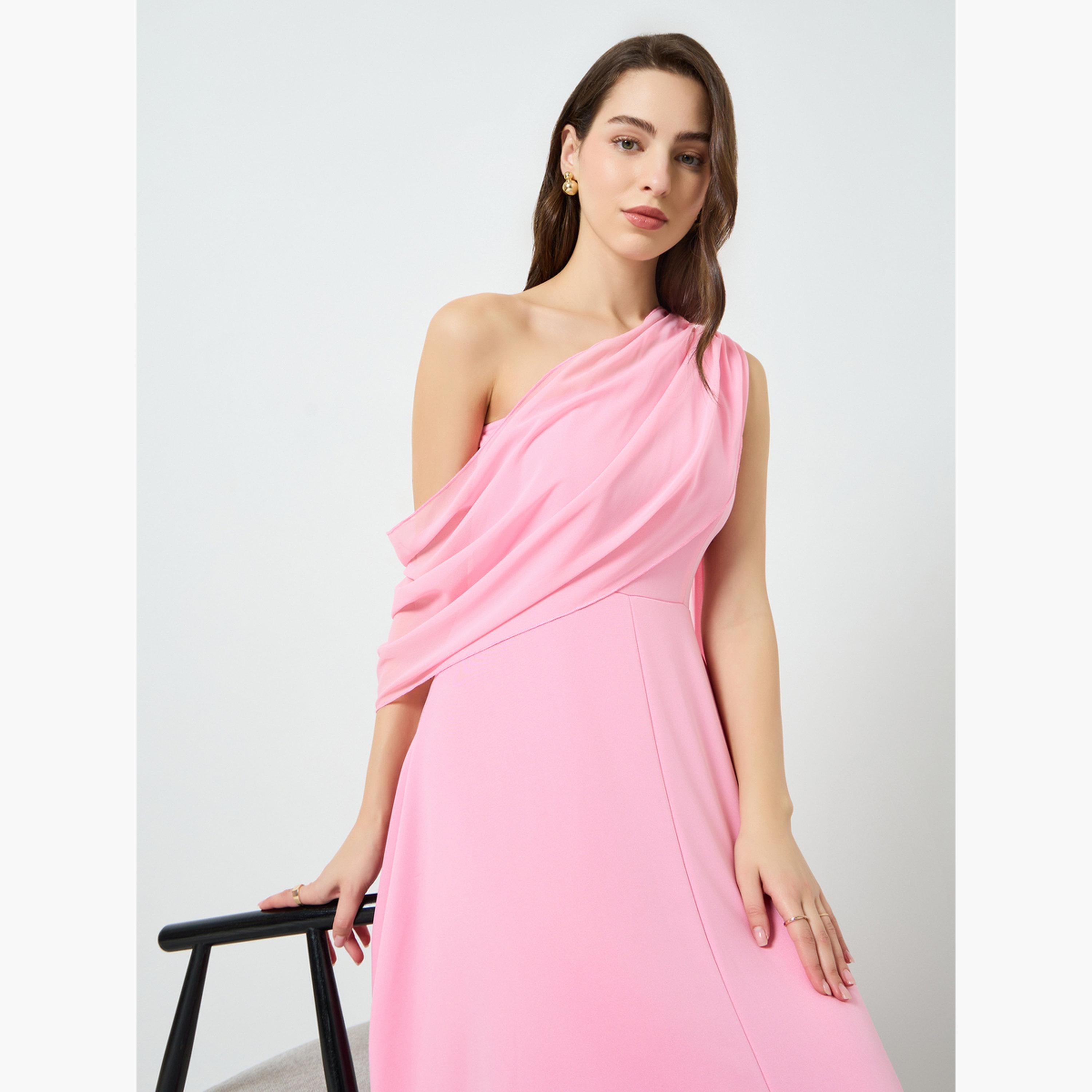 فستان ميدي بخصر محدد وأكمام كيب للنساء-women-clothing-dresses-image-2