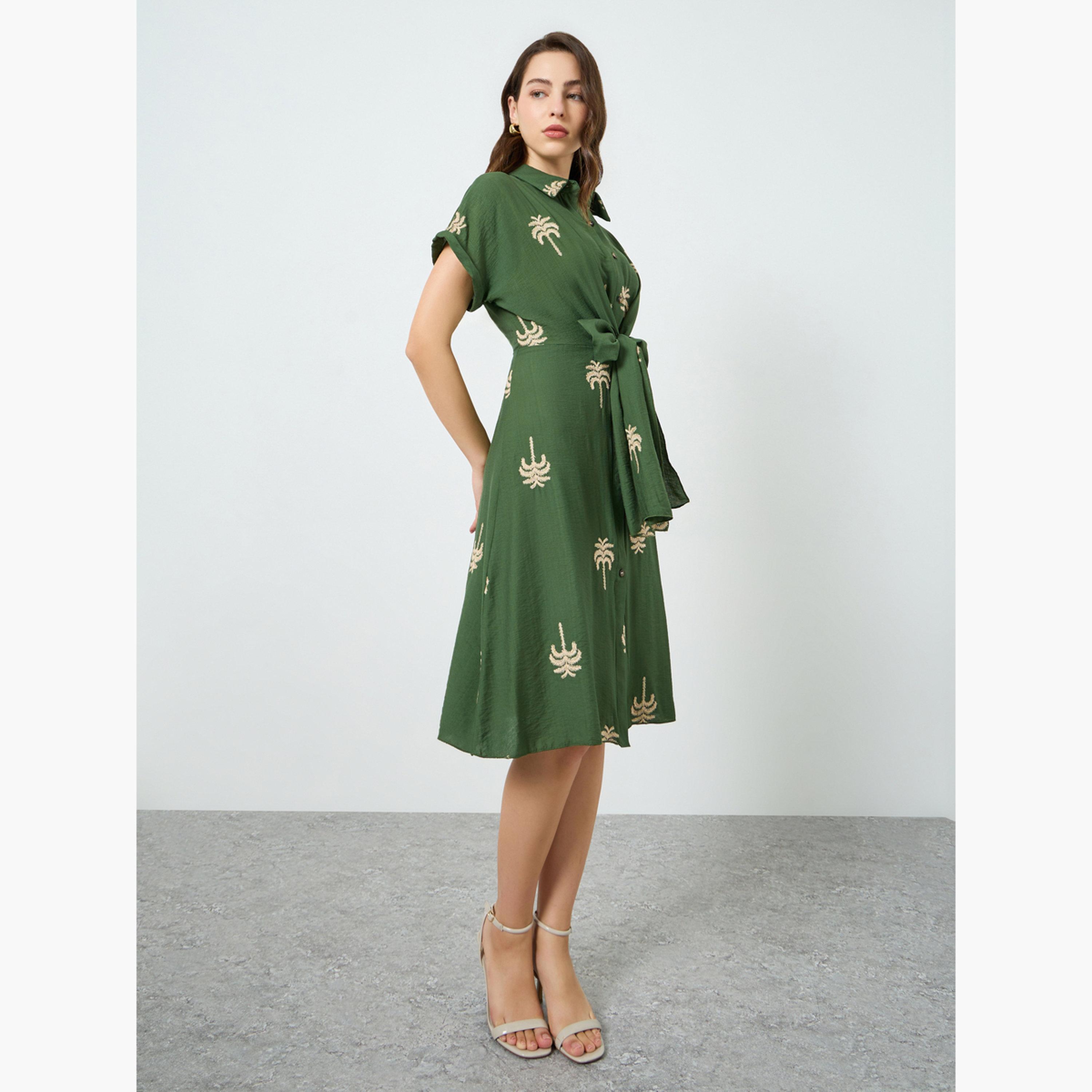 Take Two Women Green Embroidered Belted Knee-length Dress-women-clothing-dresses-image-3
