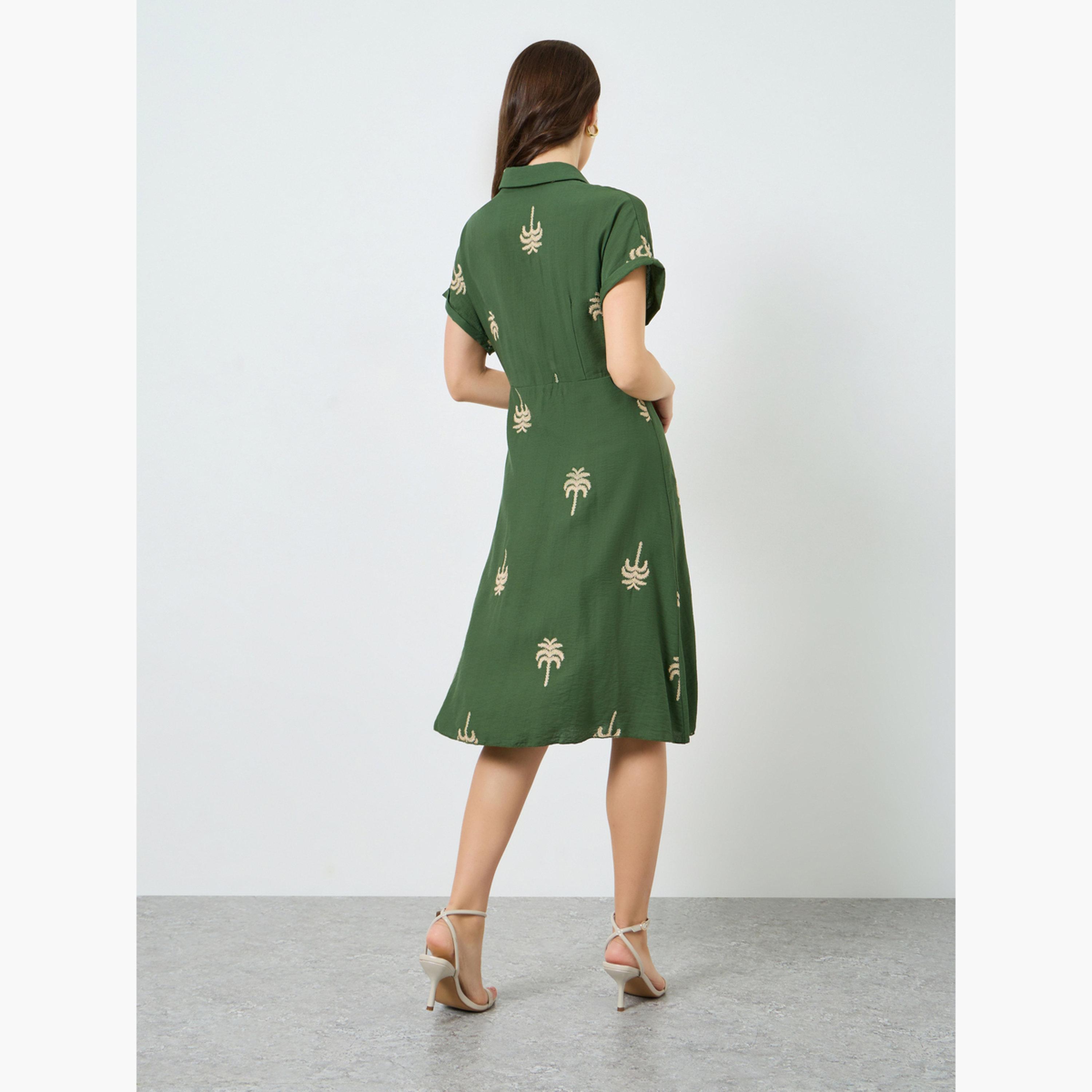 Take Two Women Green Embroidered Belted Knee-length Dress-women-clothing-dresses-image-4