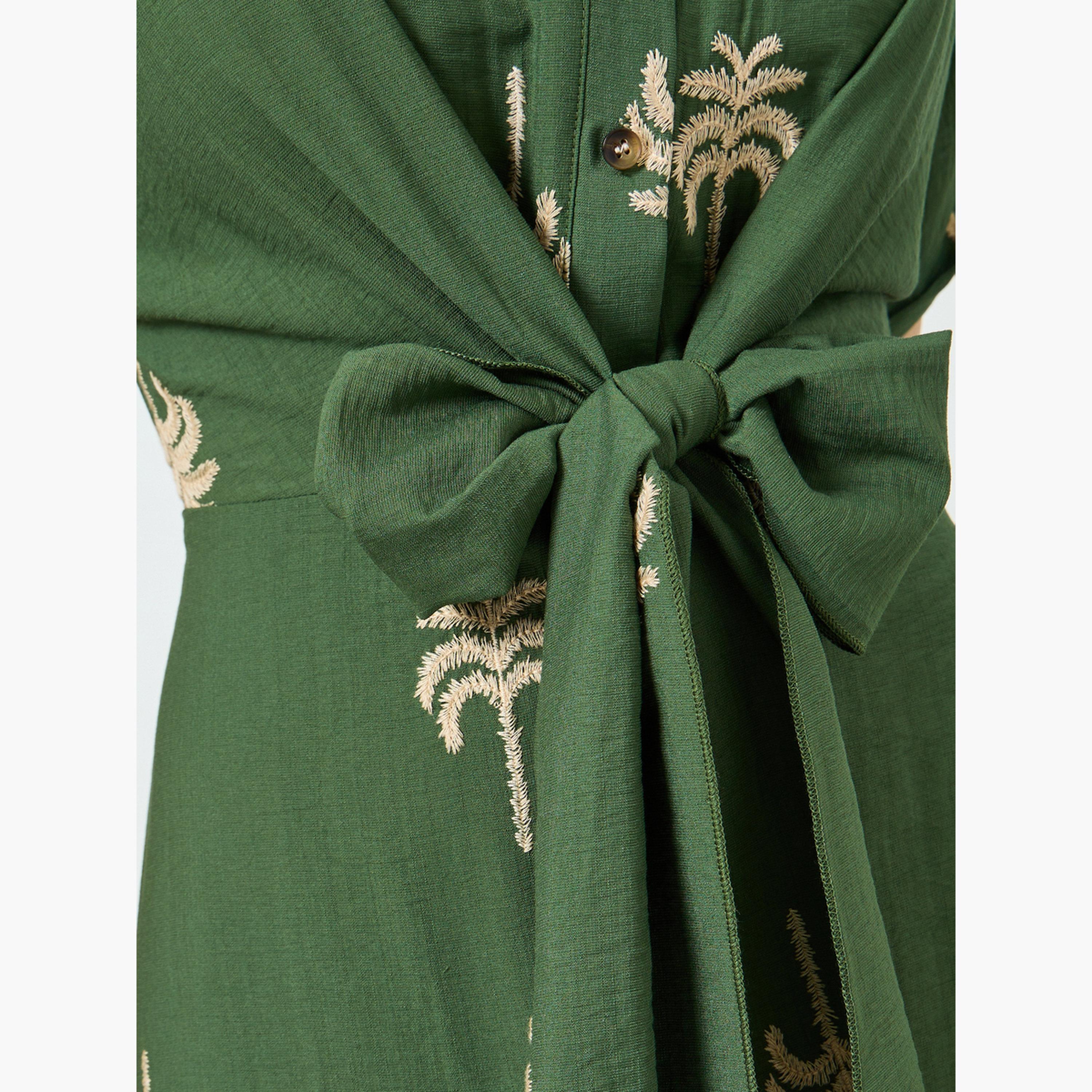 Take Two Women Green Embroidered Belted Knee-length Dress-women-clothing-dresses-image-5