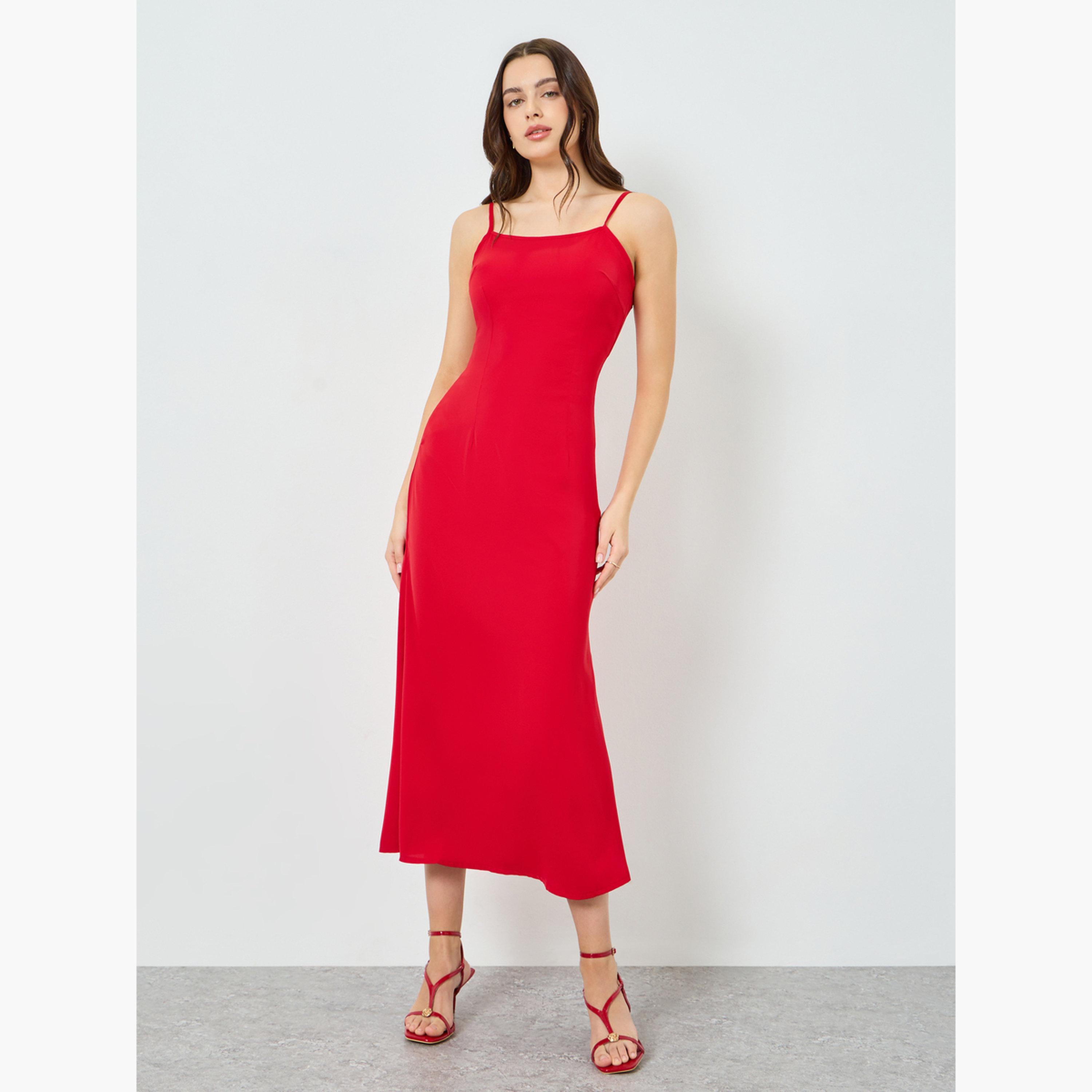 فستان طويل بخصر محدد وأكمام كيب مع فتحة للنساء-women-clothing-dresses-image-5