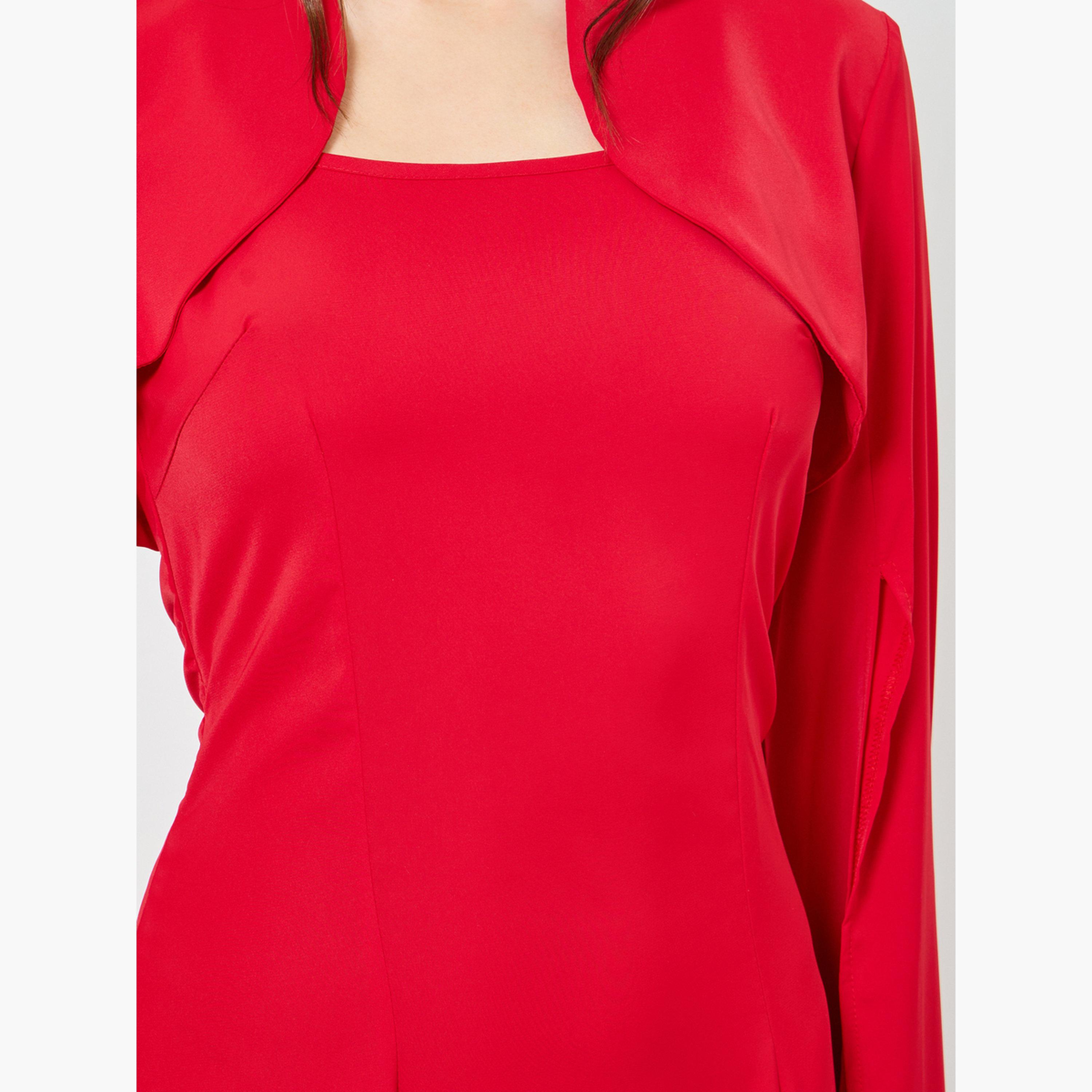 فستان طويل بخصر محدد وأكمام كيب مع فتحة للنساء-women-clothing-dresses-image-6