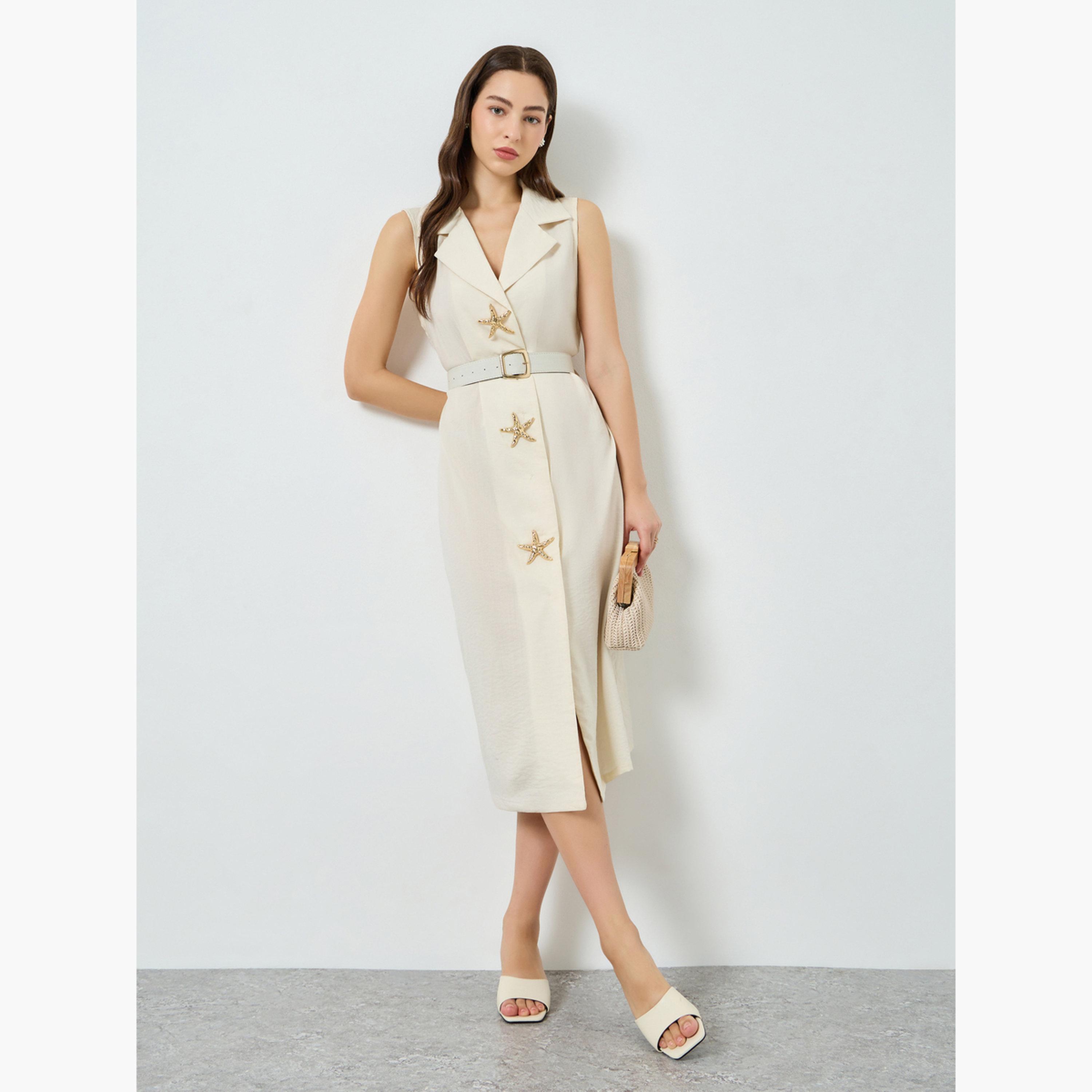 فستان ميدي بلا أكمام بتفاصيل نجم البحر للنساء-women-clothing-dresses-image-1