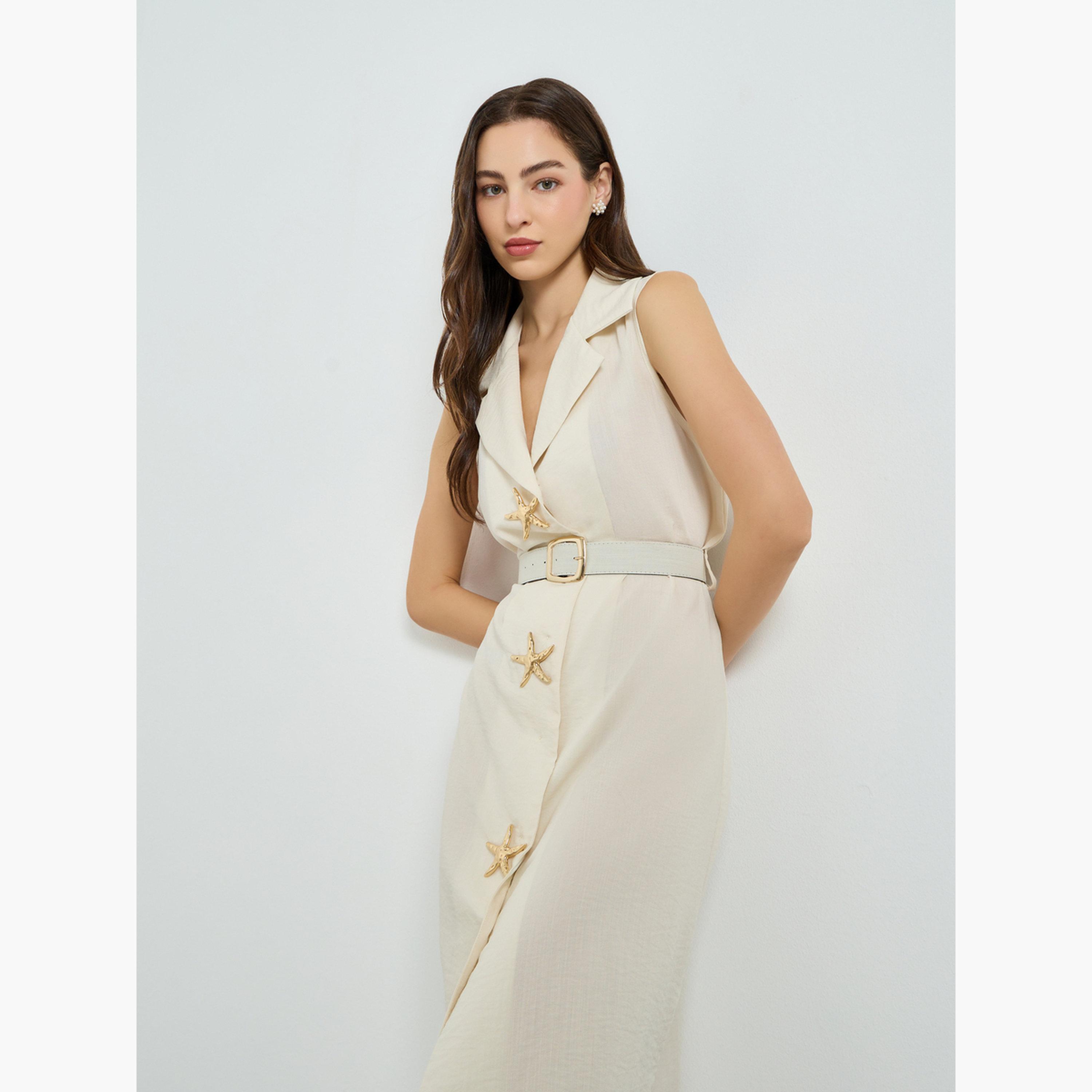 فستان ميدي بلا أكمام بتفاصيل نجم البحر للنساء-women-clothing-dresses-image-2