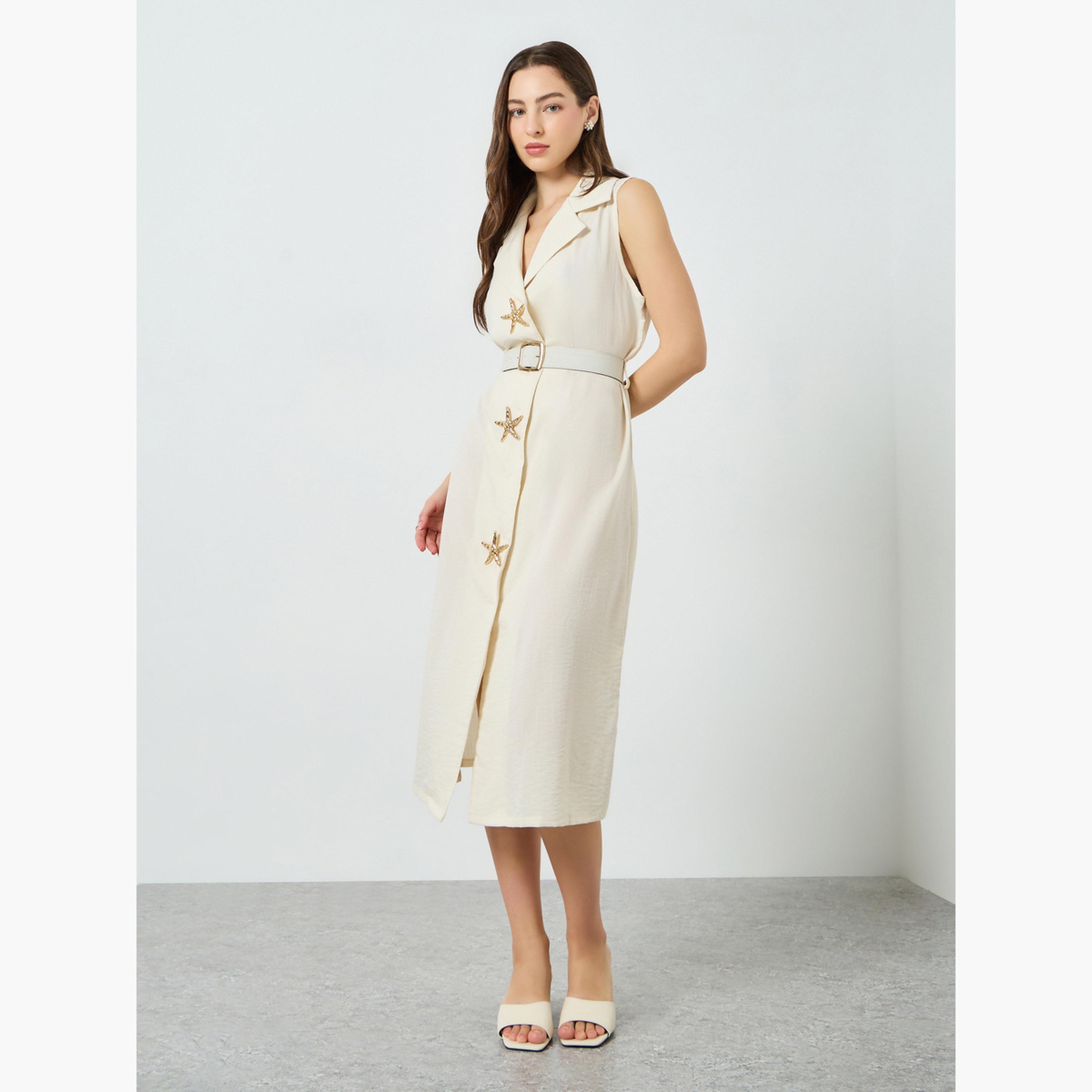 فستان ميدي بلا أكمام بتفاصيل نجم البحر للنساء-women-clothing-dresses-image-3