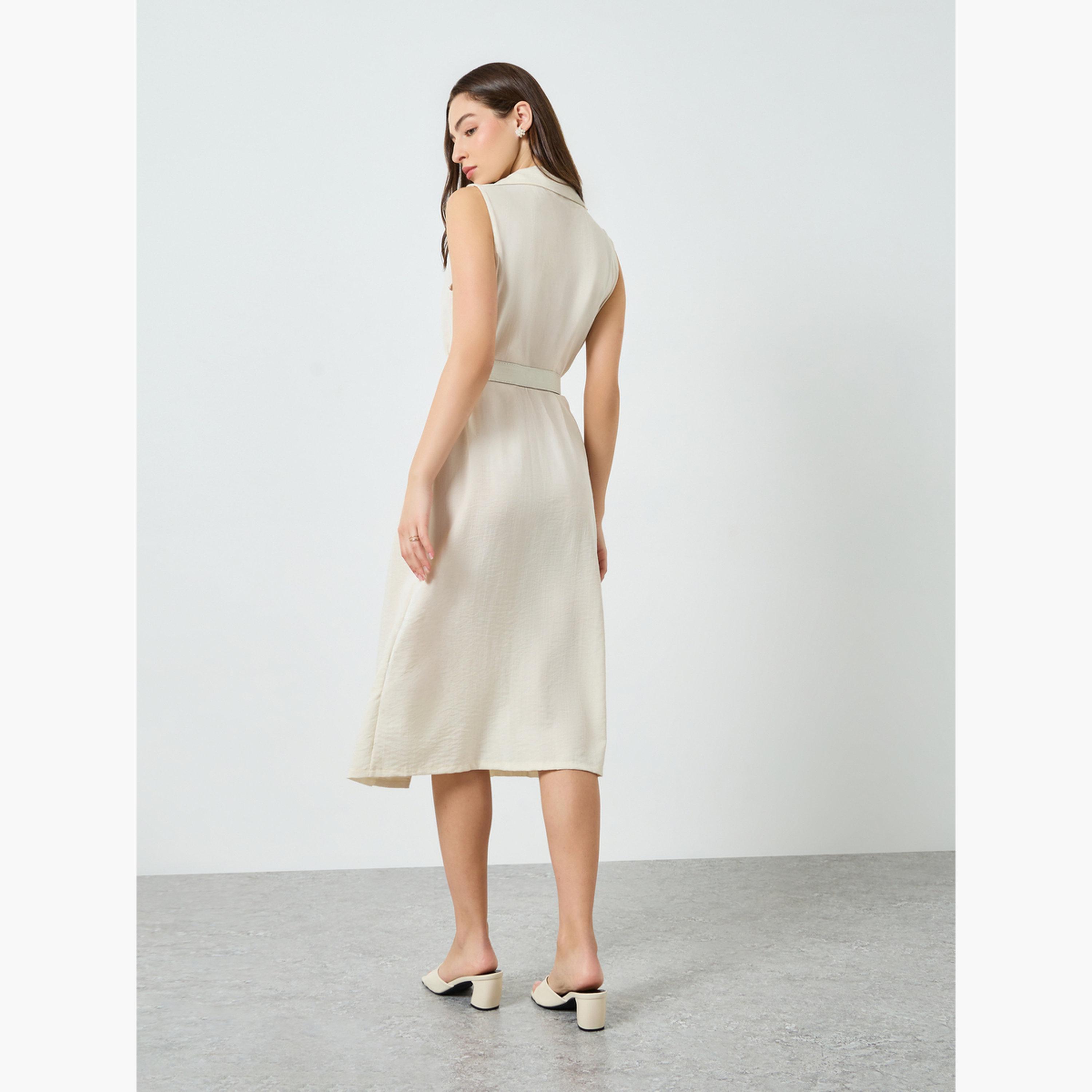 فستان ميدي بلا أكمام بتفاصيل نجم البحر للنساء-women-clothing-dresses-image-4
