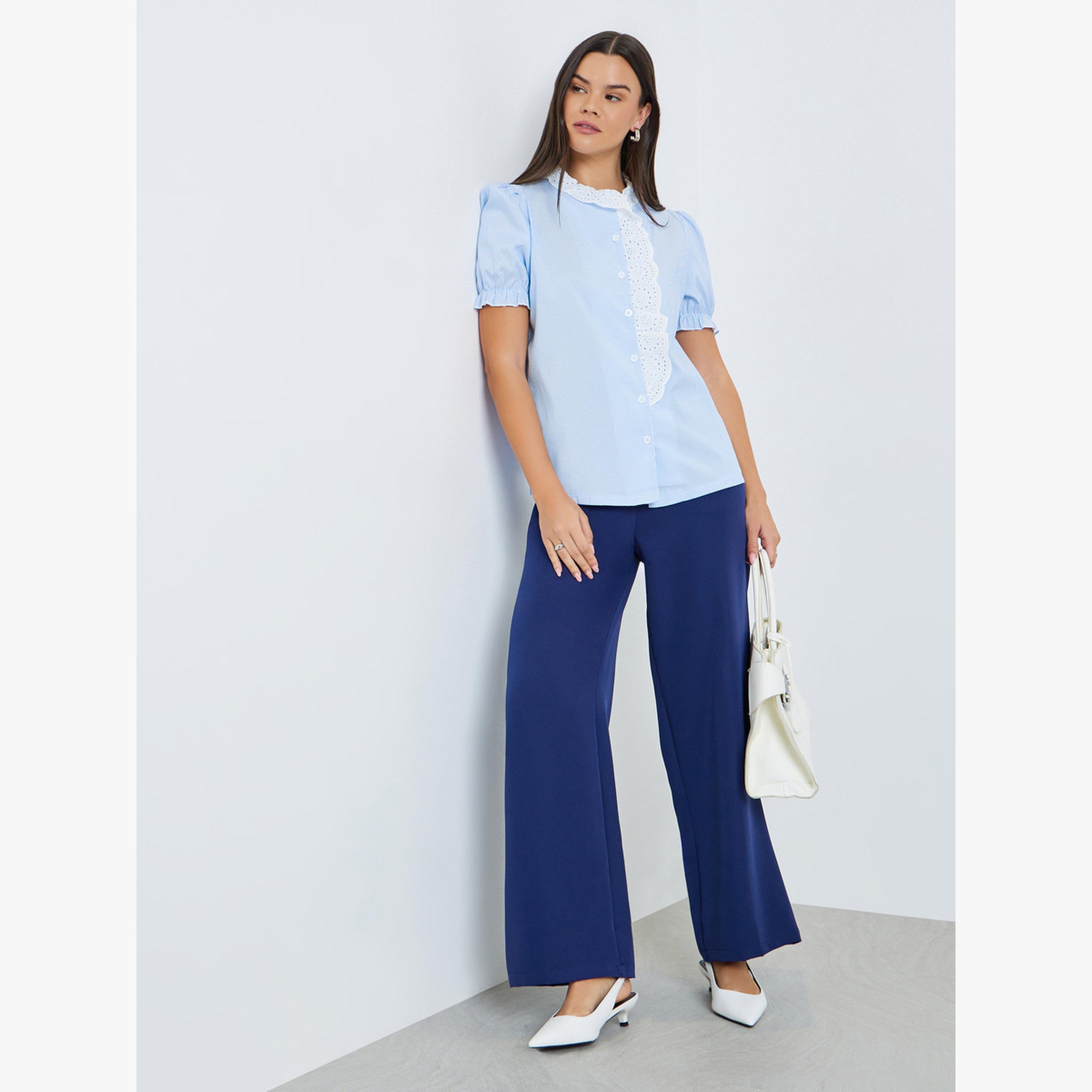 بلوزة مخططة بحافة كشكش ودانتيل-women-clothing-shirtsandblouses-blouses-image-2