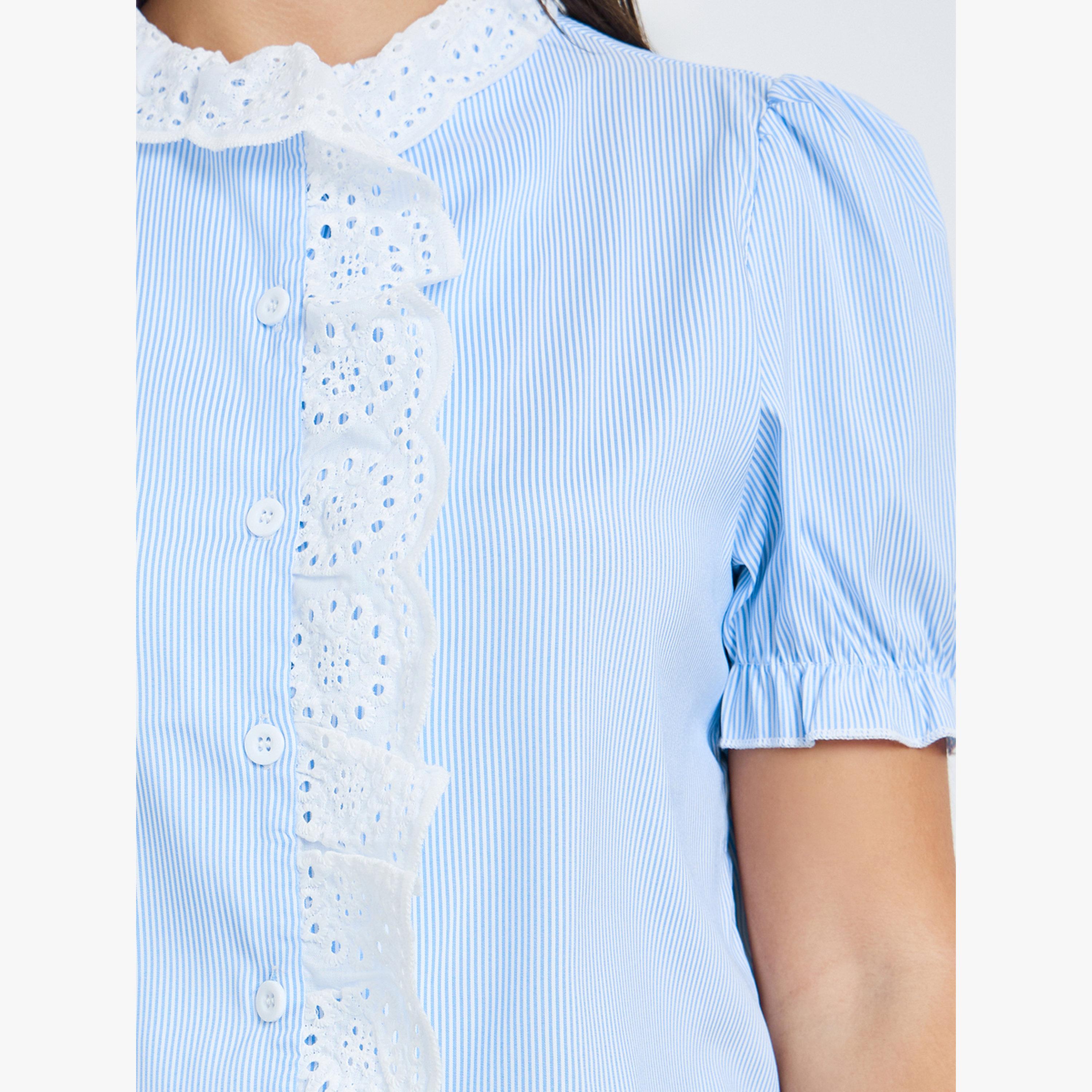 بلوزة مخططة بحافة كشكش ودانتيل-women-clothing-shirtsandblouses-blouses-image-4