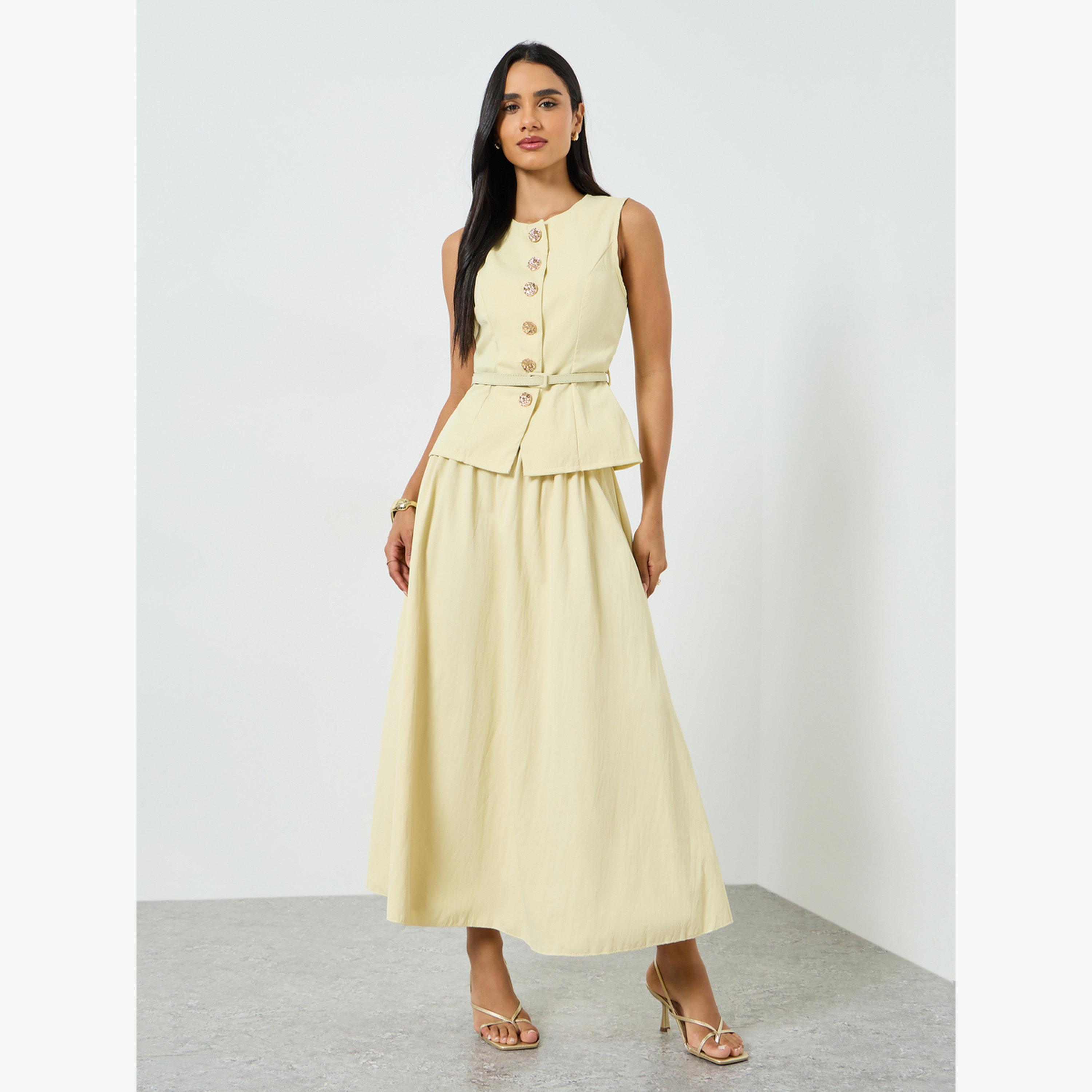 Take Two Yellow Sleeveless Top and Plain Skirt Co-Ords-women-clothing-coordsets-image-1