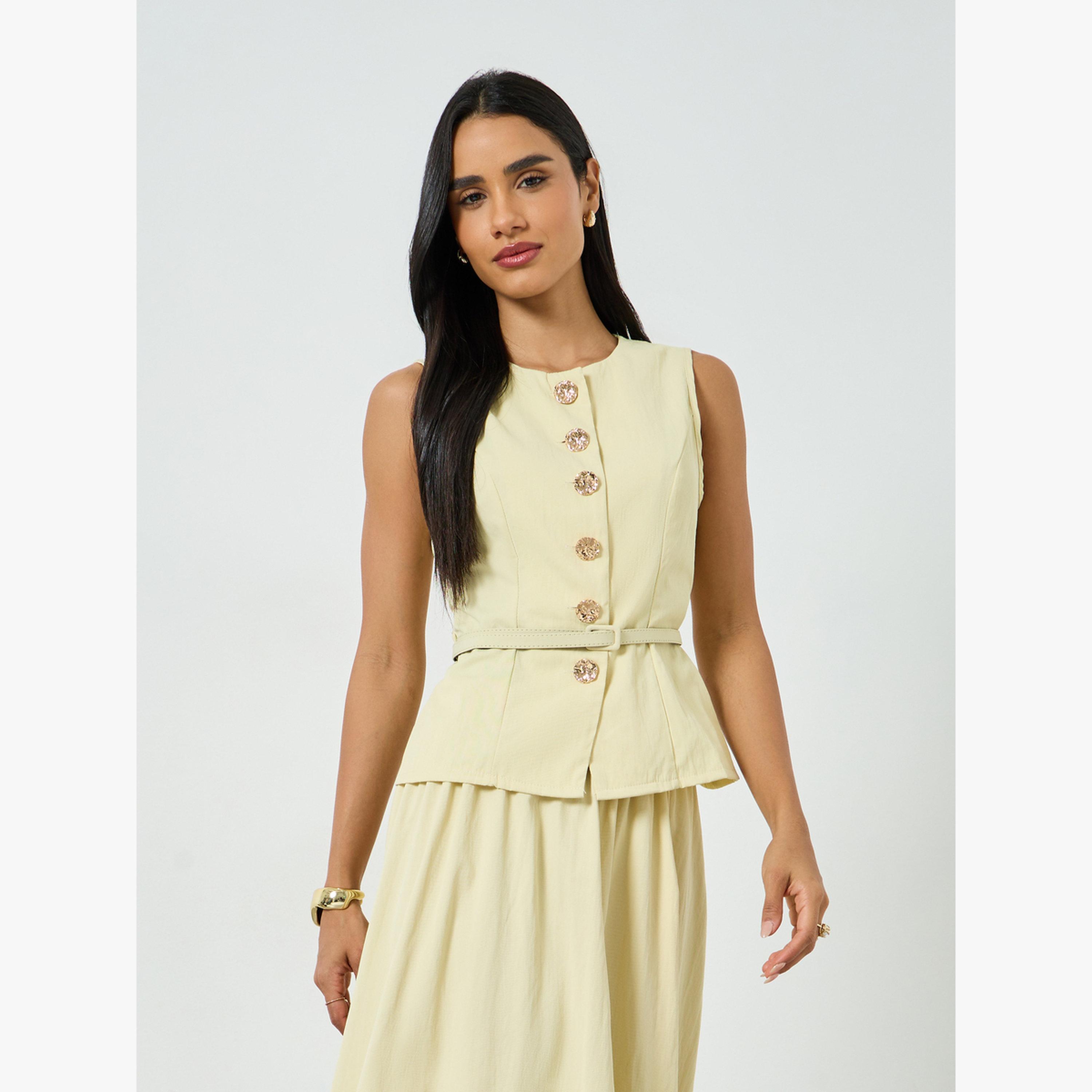 Take Two Yellow Sleeveless Top and Plain Skirt Co-Ords-women-clothing-coordsets-image-2