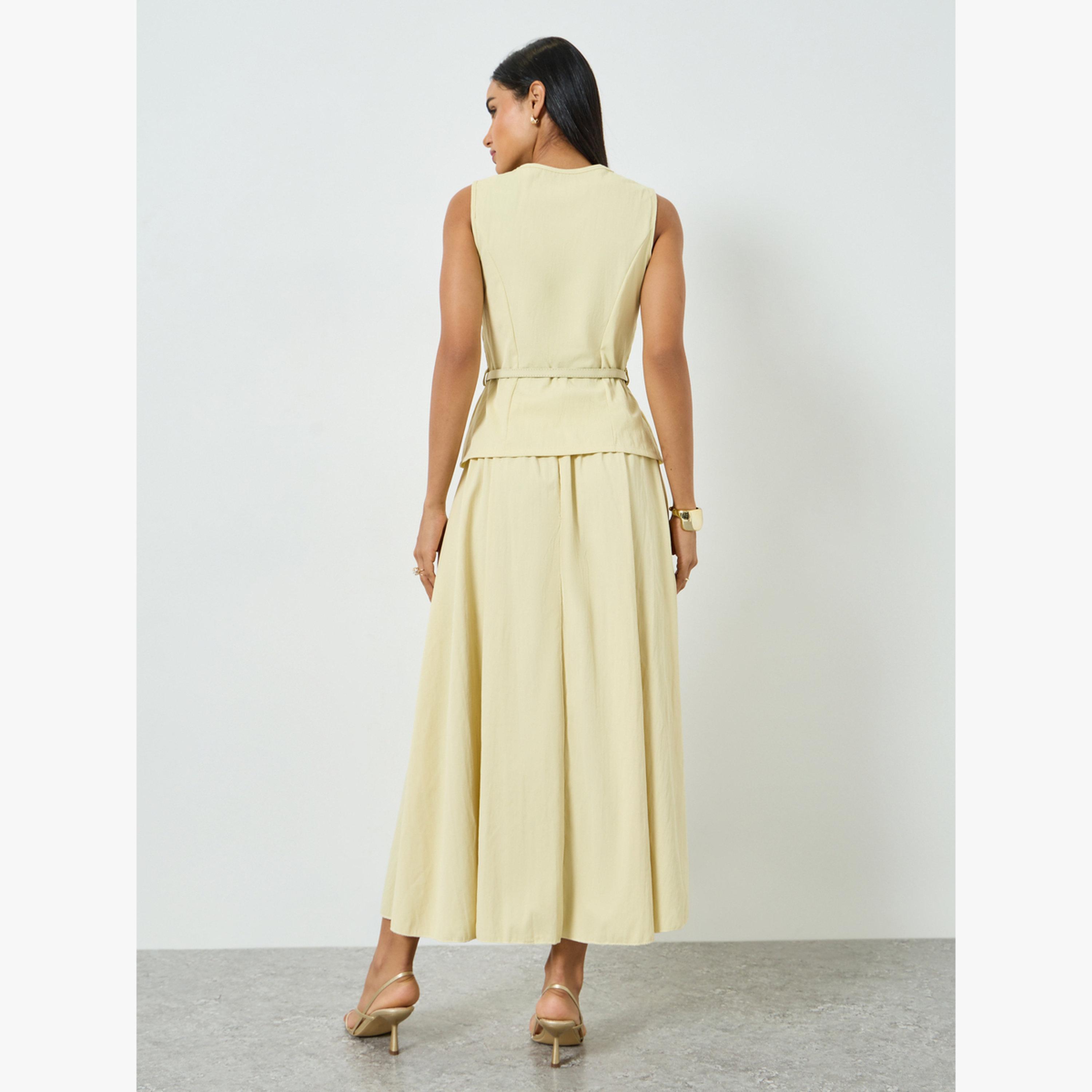 Take Two Yellow Sleeveless Top and Plain Skirt Co-Ords-women-clothing-coordsets-image-3