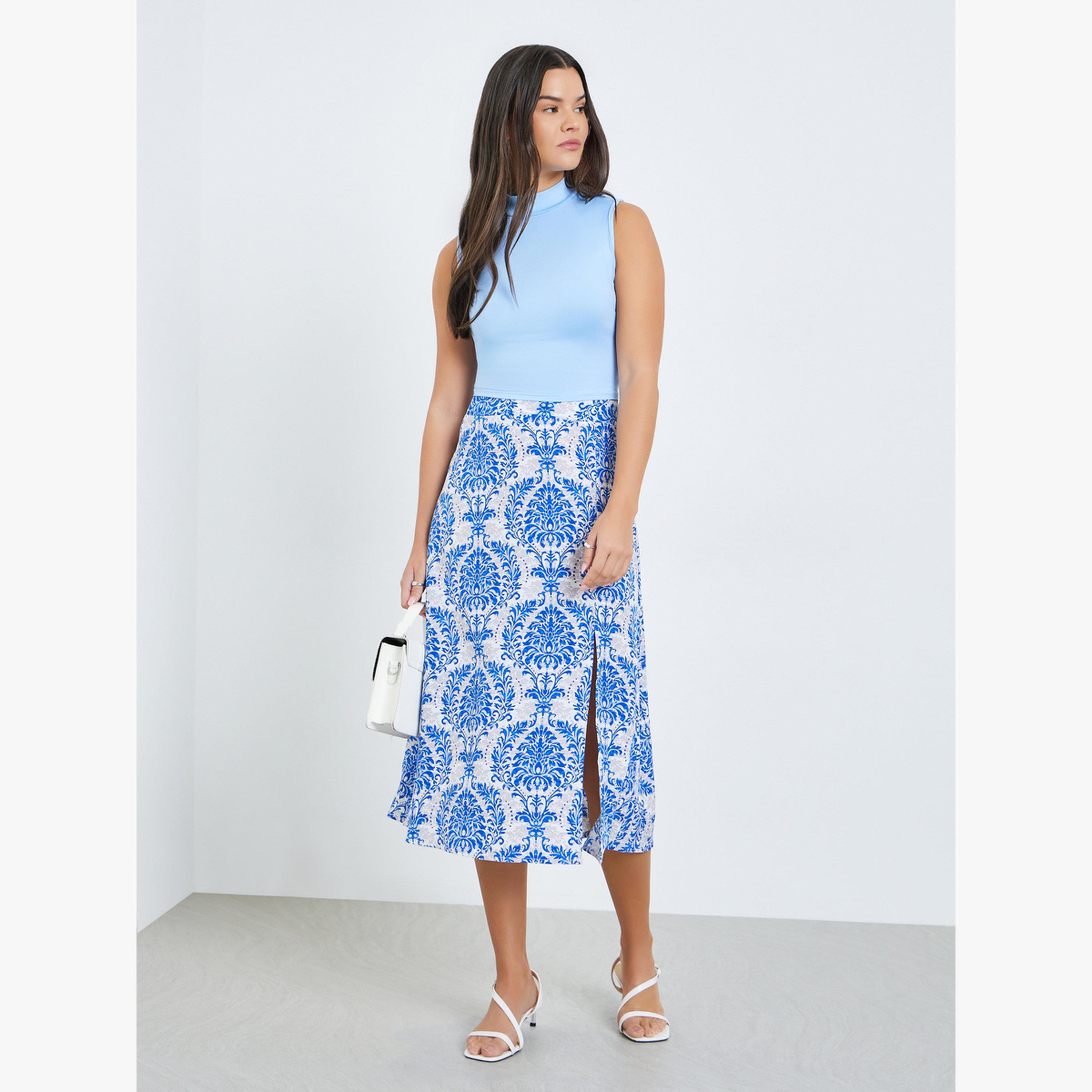 طقم منسق من تنورة بطبعة زهور وبلوزة ضيقة-women-clothing-coordsets-image-1