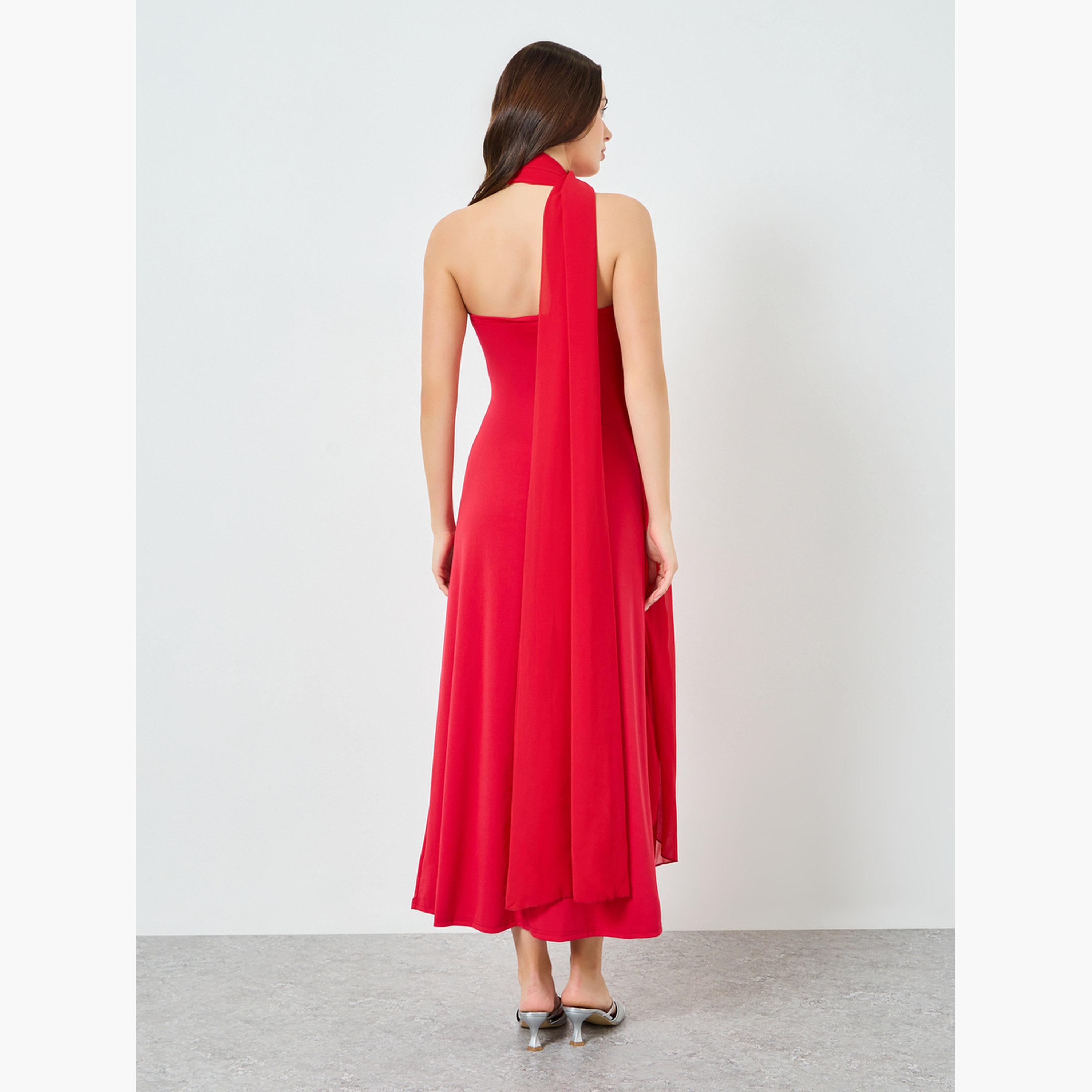 فستان طويل ضيق مزين بآلئ صناعية مع شال للنساء-women-clothing-dresses-image-4