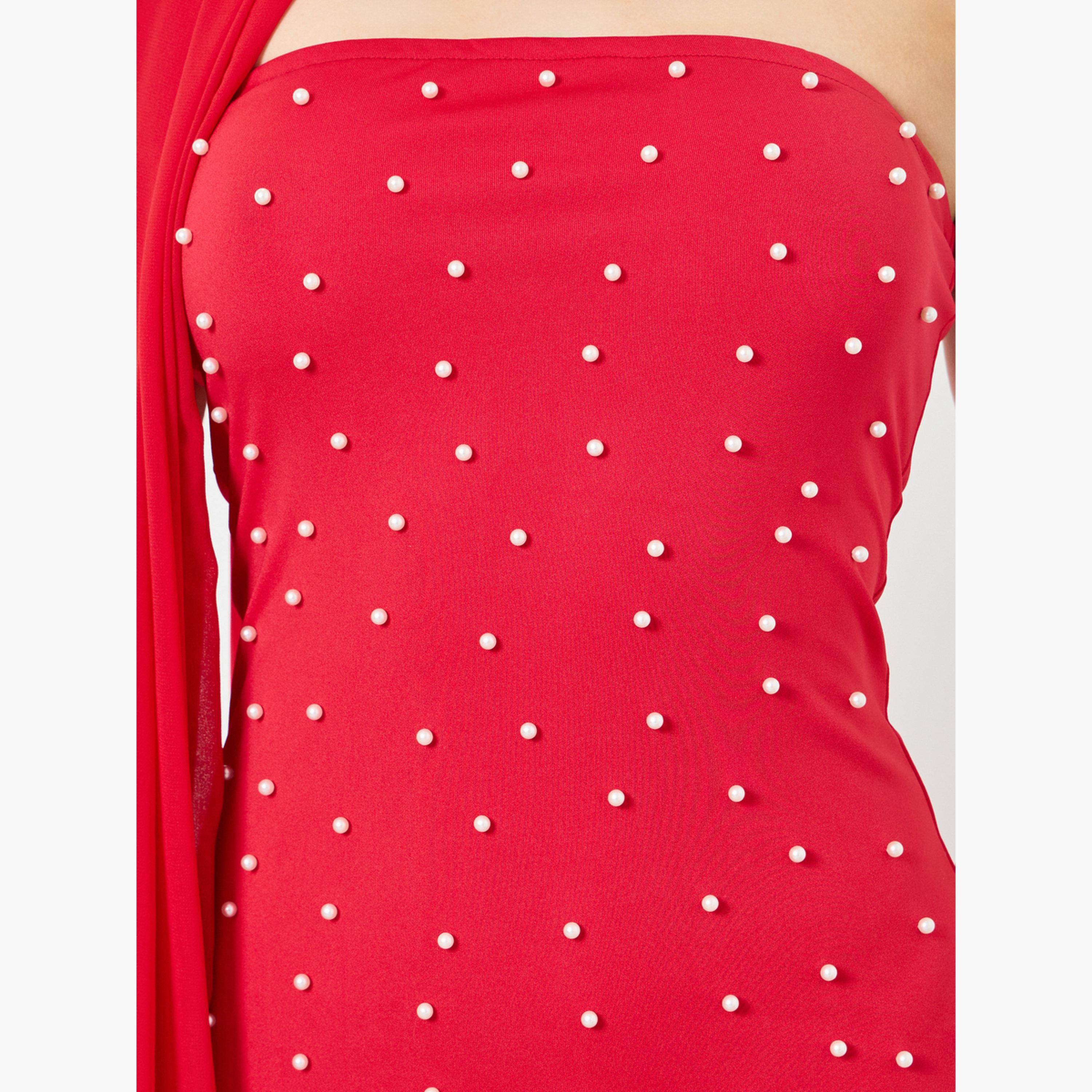 فستان طويل ضيق مزين بآلئ صناعية مع شال للنساء-women-clothing-dresses-image-5