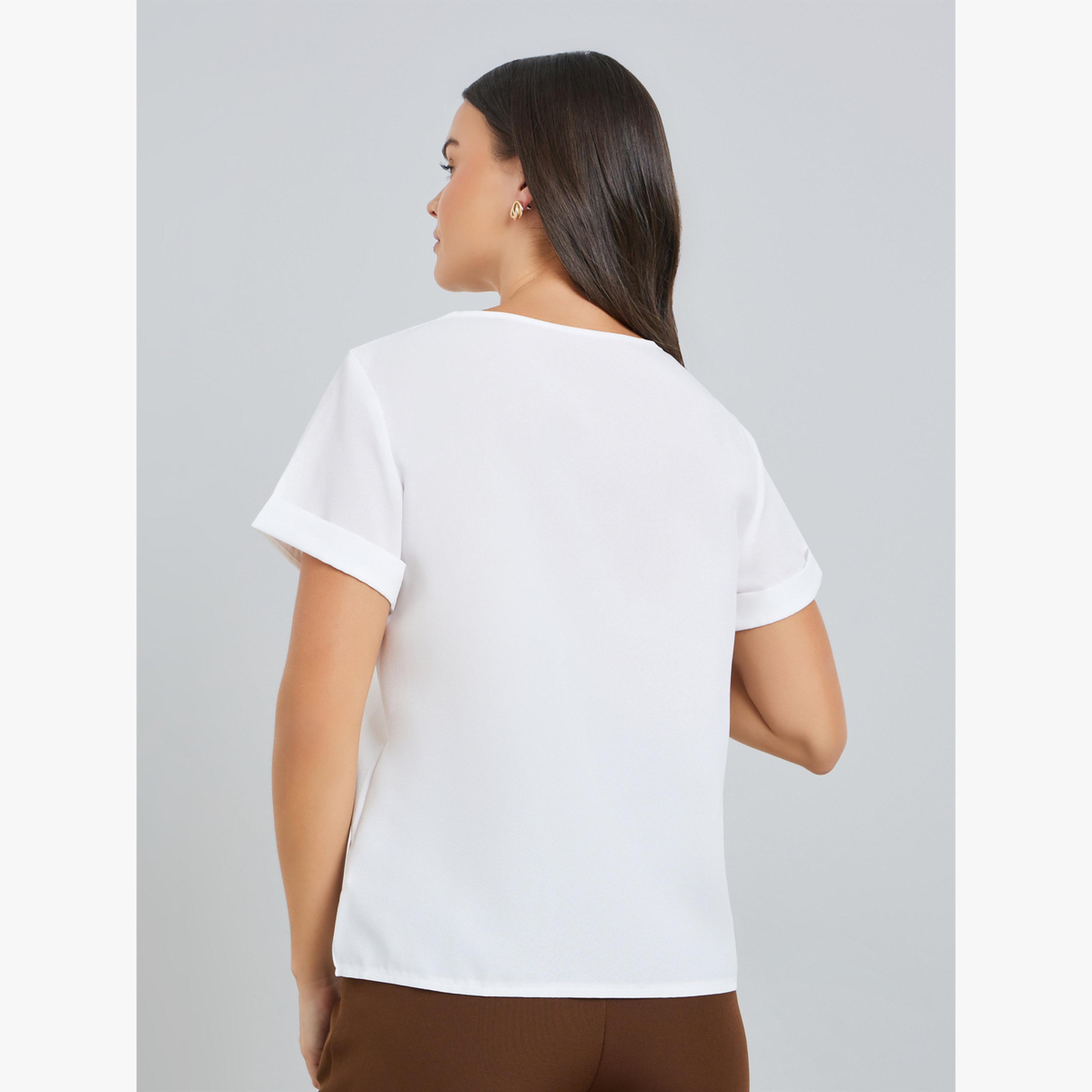 Take Two White Short Sleeve Top with Button Detail-women-clothing-shirtsandblouses-blouses-image-4