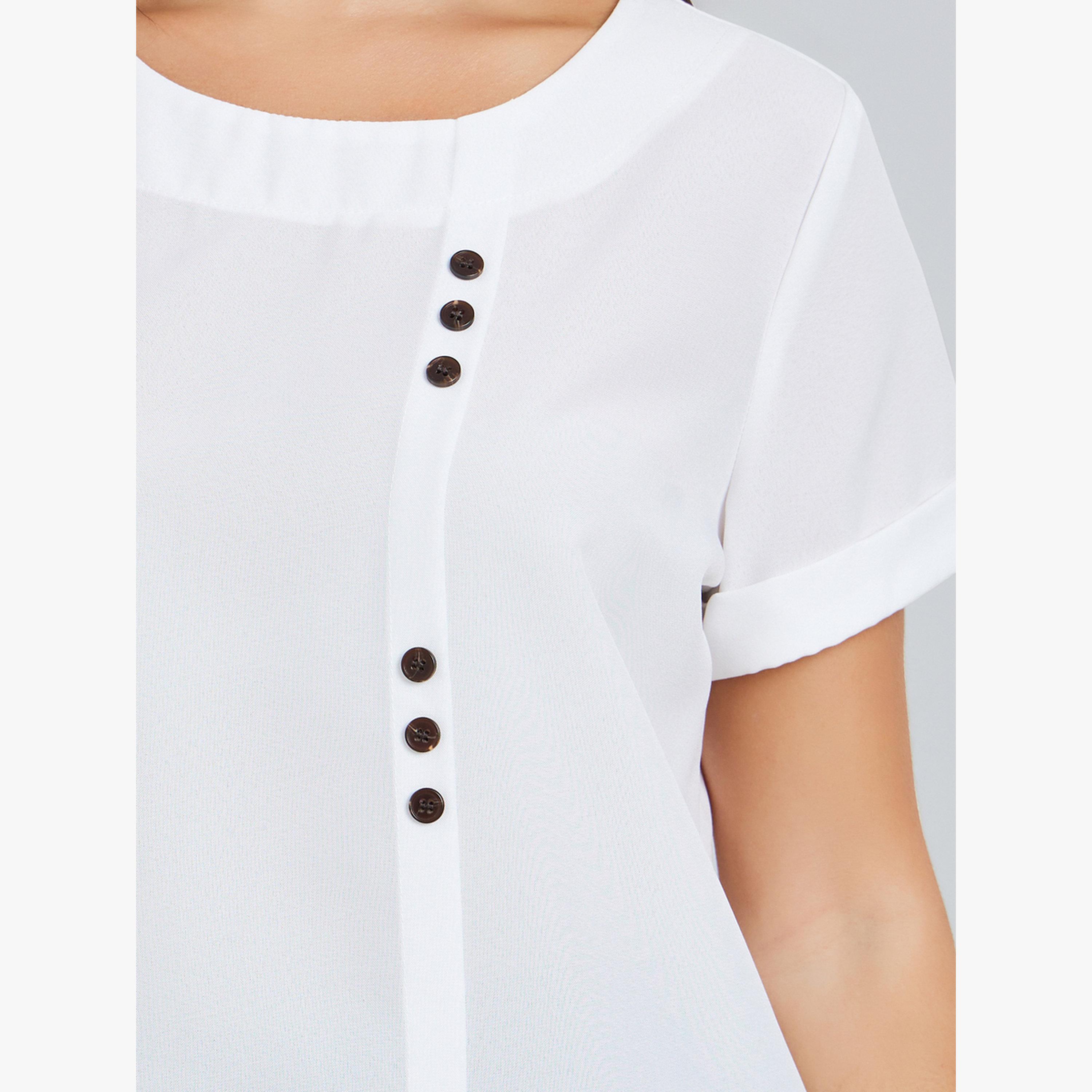 Take Two White Short Sleeve Top with Button Detail-women-clothing-shirtsandblouses-blouses-image-5