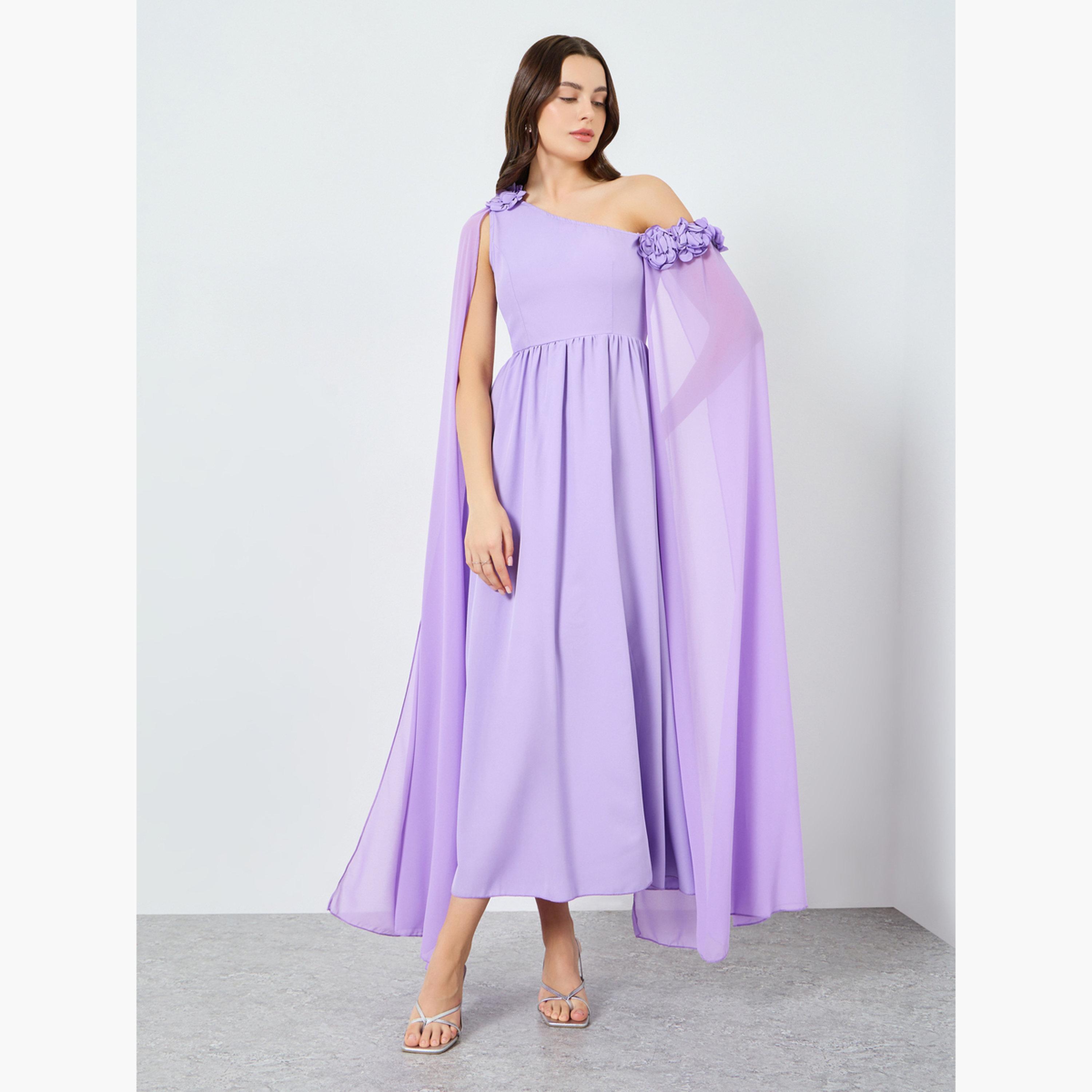 Take Two Women Purple One Shoulder Cape Sleeve Maxi Dress-women-clothing-dresses-image-1
